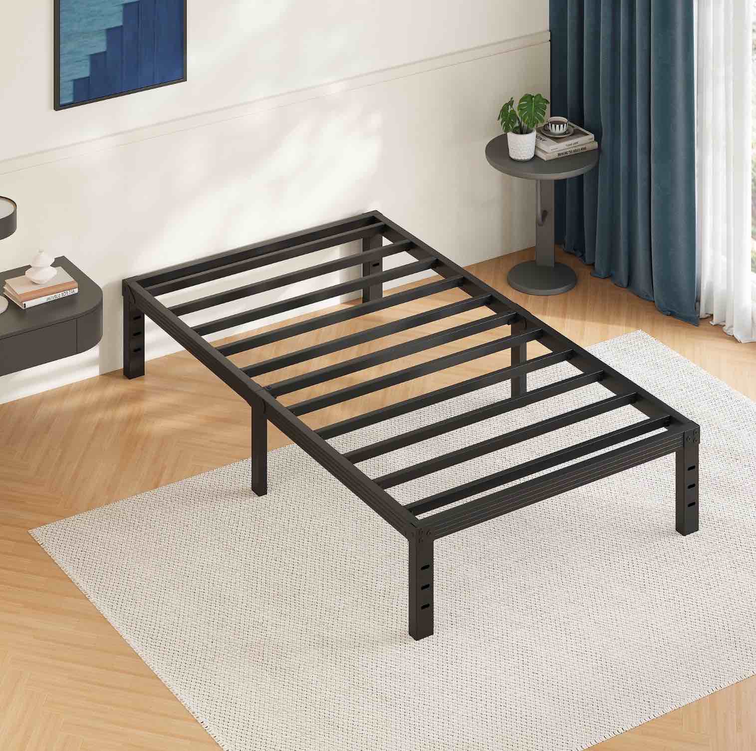 fschos 14 inch twin size bed frame, heavy duty metal platform, no box spring needed, easy assembly, black