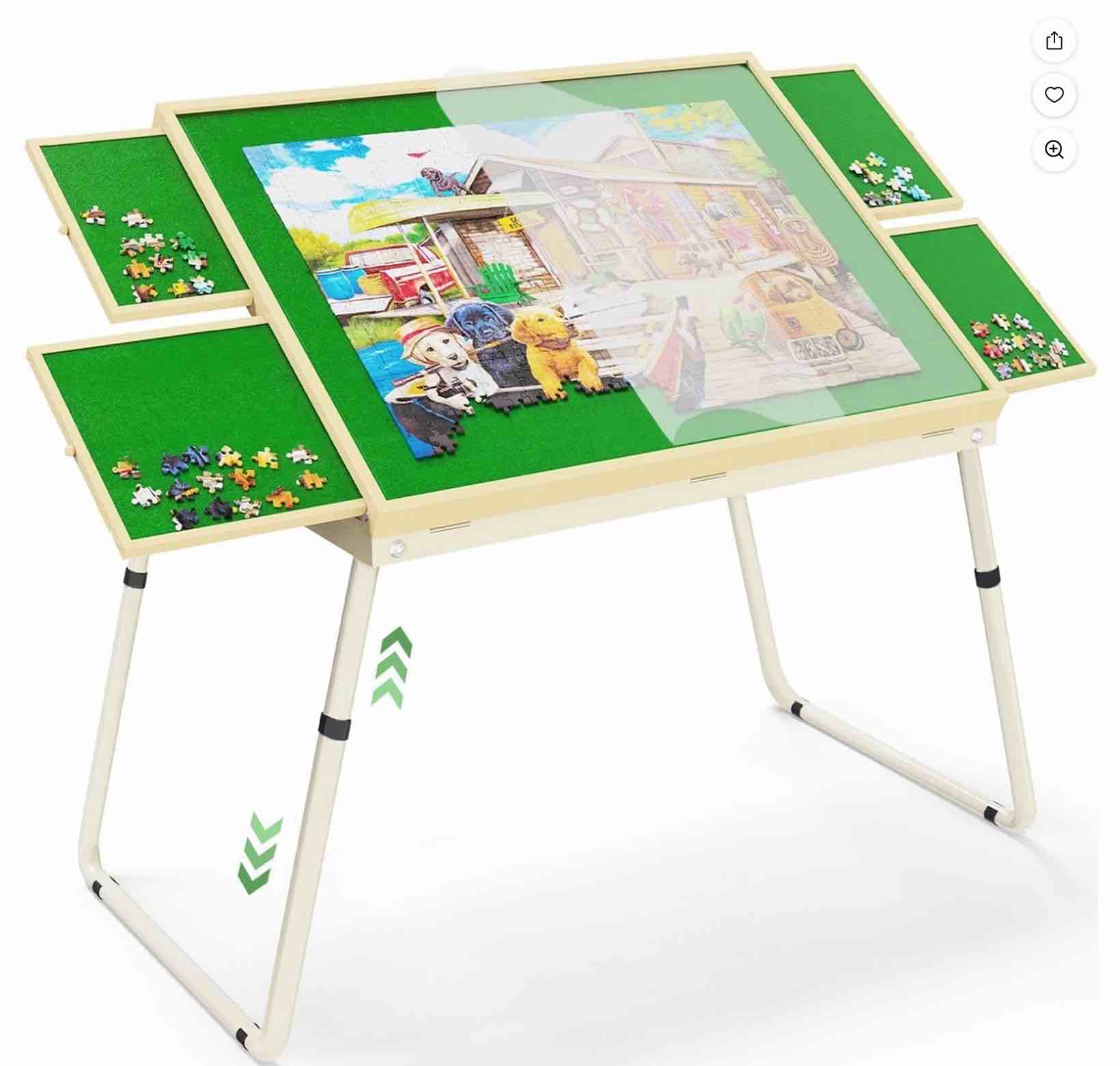 1500 pieces puzzle table with drawers, jigsaw puzzle board with cover, height adjustable puzzle table for adults, 35"x26"