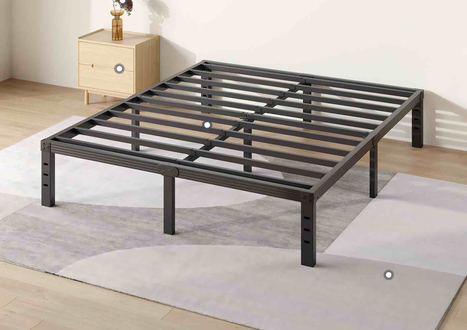 comasach 14 inch queen bed frame, easy assembly, no box spring needed, heavy duty metal platform queen size, noise free, black