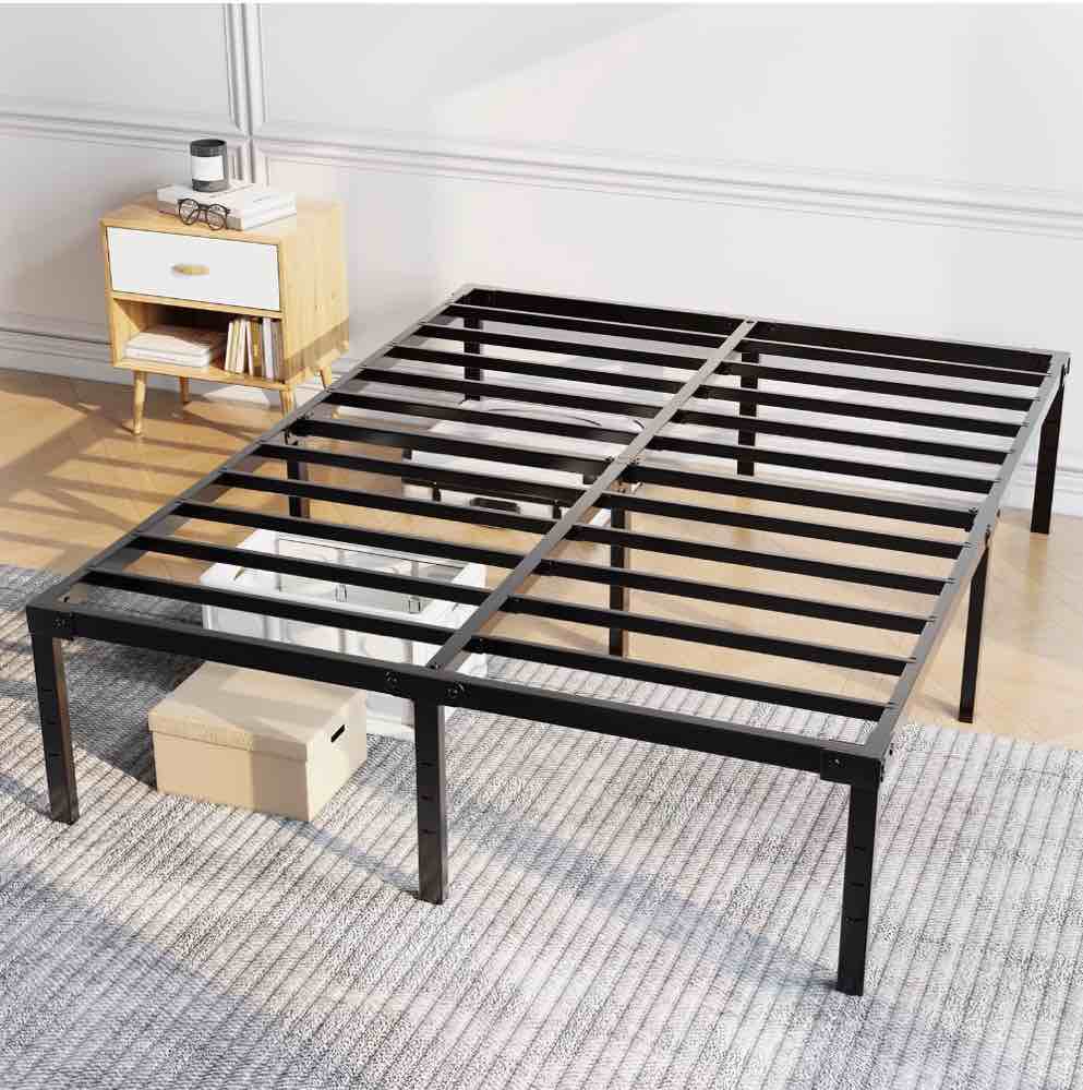capri king bed frame, 18 inch high metal platform bed frame, 2200 lbs weight capacity, heavy duty, noise free, easy assembly, black