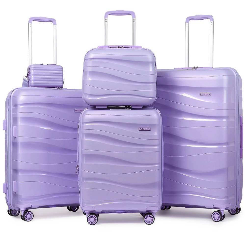 Joyway 5-Piece Luggage Set PP Hardshell Spinner Suitcase with TSA Lock - (Expandable Carry-On 20 Inch) (24 Inch 28 Inch) for School, Travel, Weekend -Purple