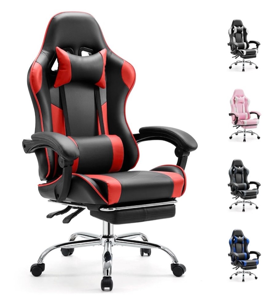 EDX Ergonomic Gaming Chair High Back Office Chair with Lumbar Support and Adjustable Armrests Swivel Racing Chair, Black and Red