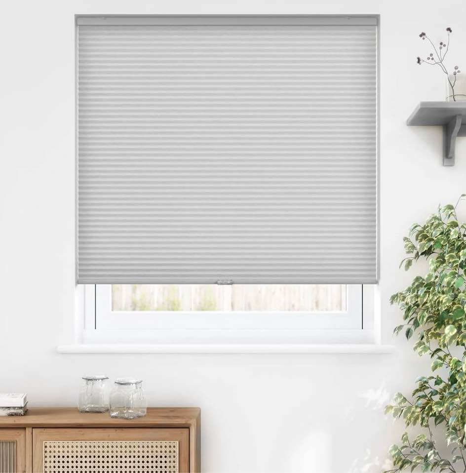LazBlinds Cordless Cellular Shades, Light Filtering Honeycomb Shade Pleated Blinds for Windows Size 42'' W x 48'' H, Grey