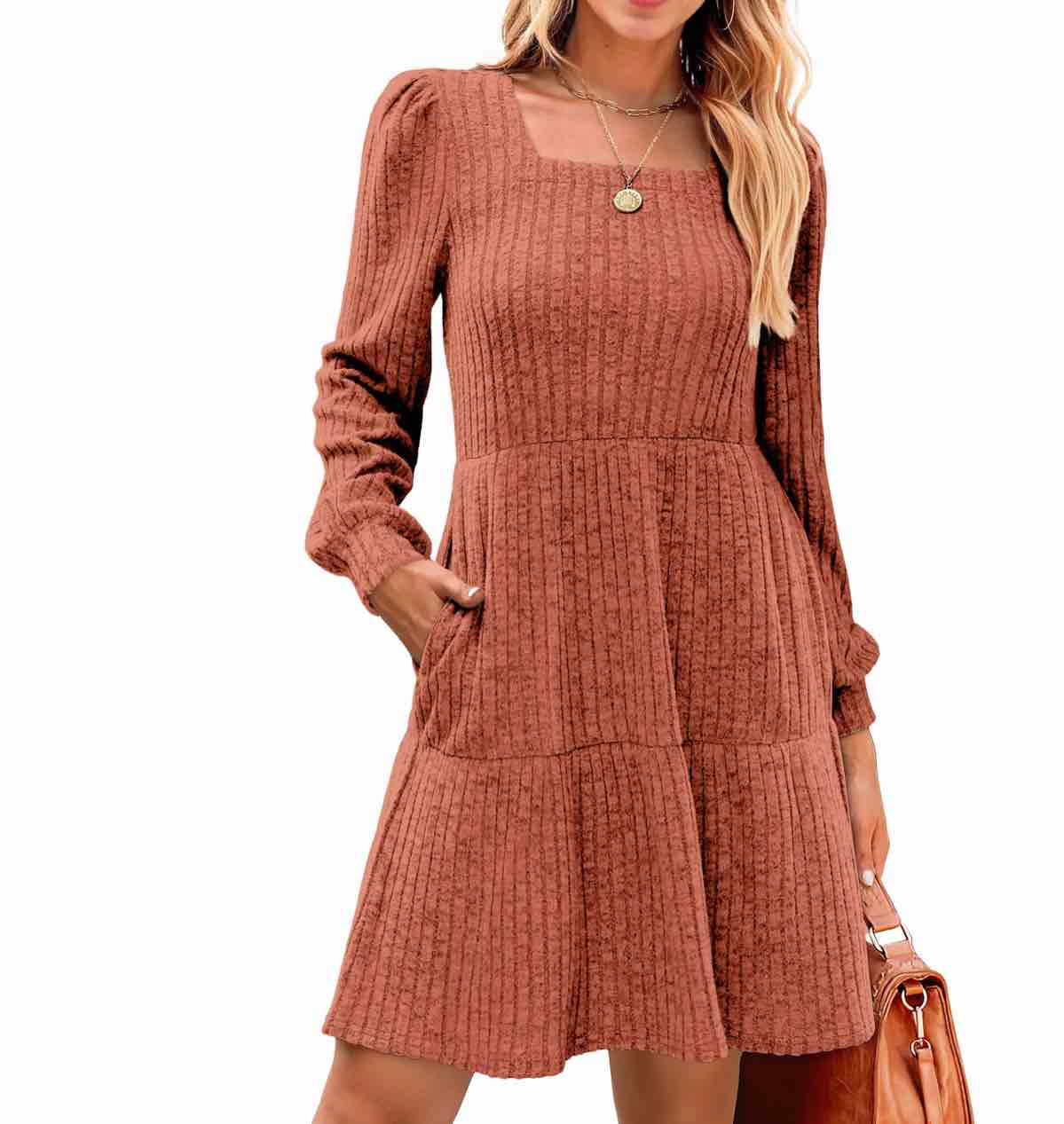 size s fantaslook fall dresses for women square neck long sleeve dresses casual babydoll sweater dress