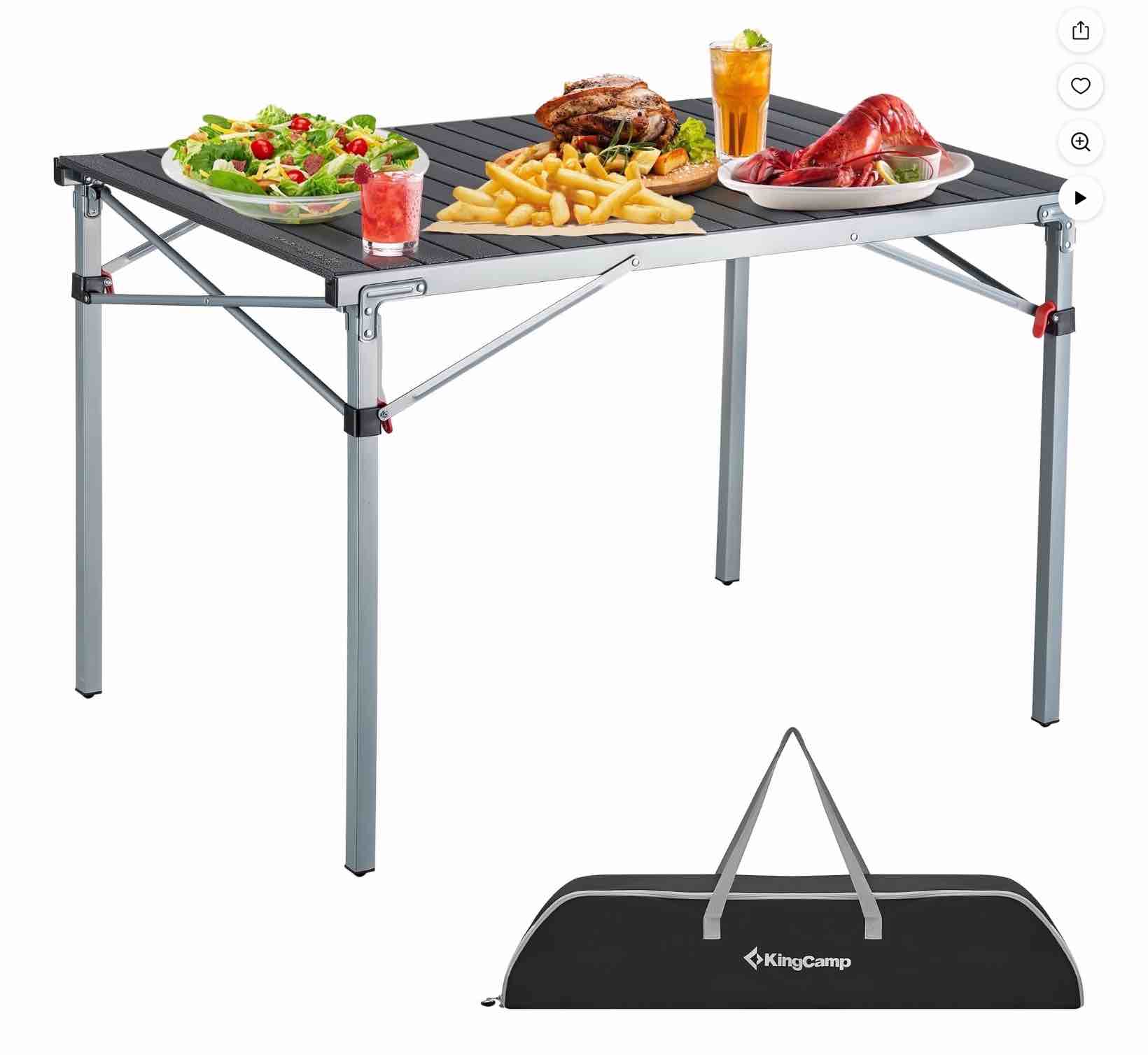 kingcamp aluminum folding lightweight roll portable stable table for camping picnic barbecue backyard party, indoor & outdoor 4-6, oversize, silver black (b088qytpgk)