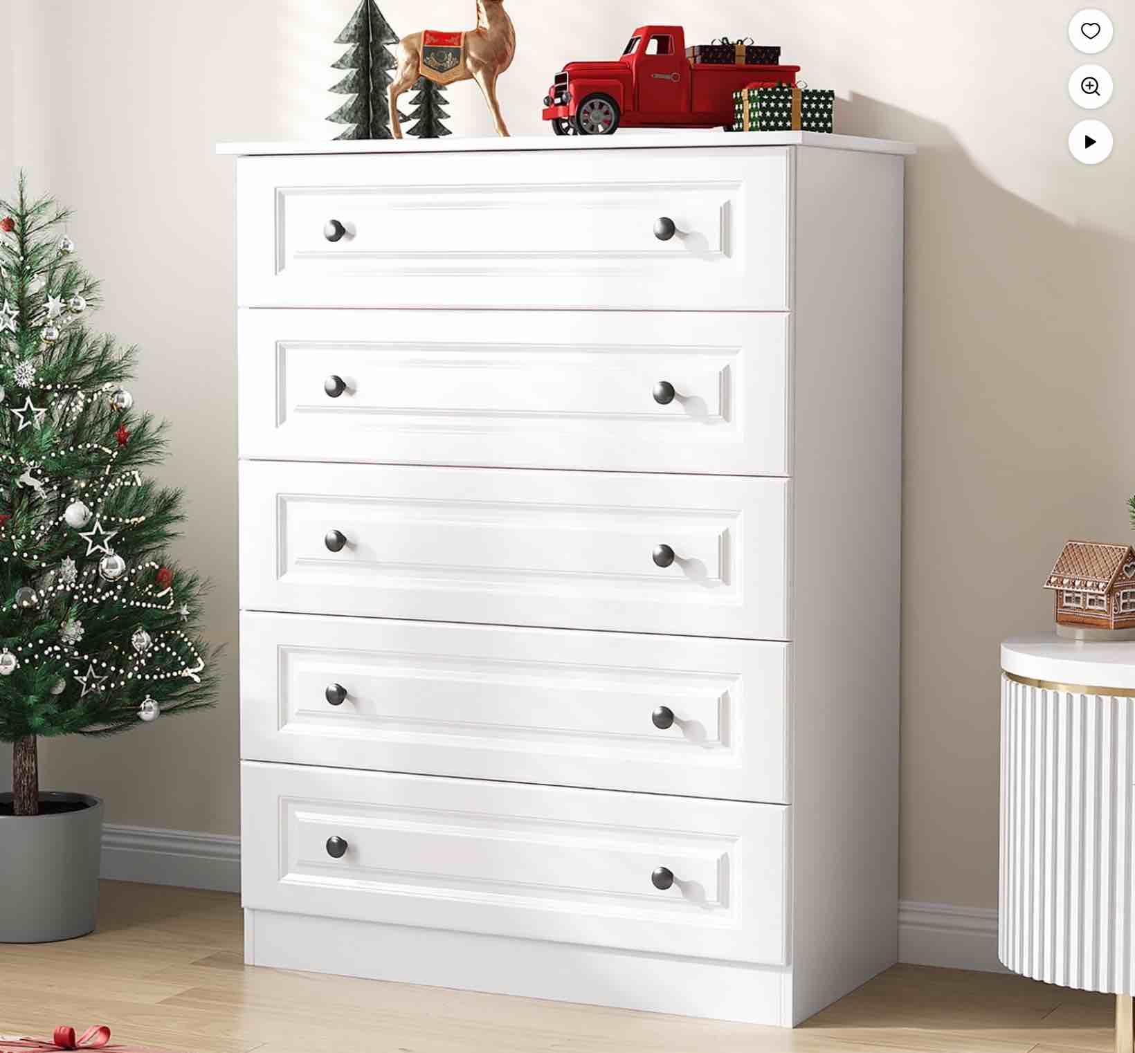 idealsoul dresser for bedroom,5 drawer dresser tall white dresser with large storage space, for bedroom,hallway,entryway