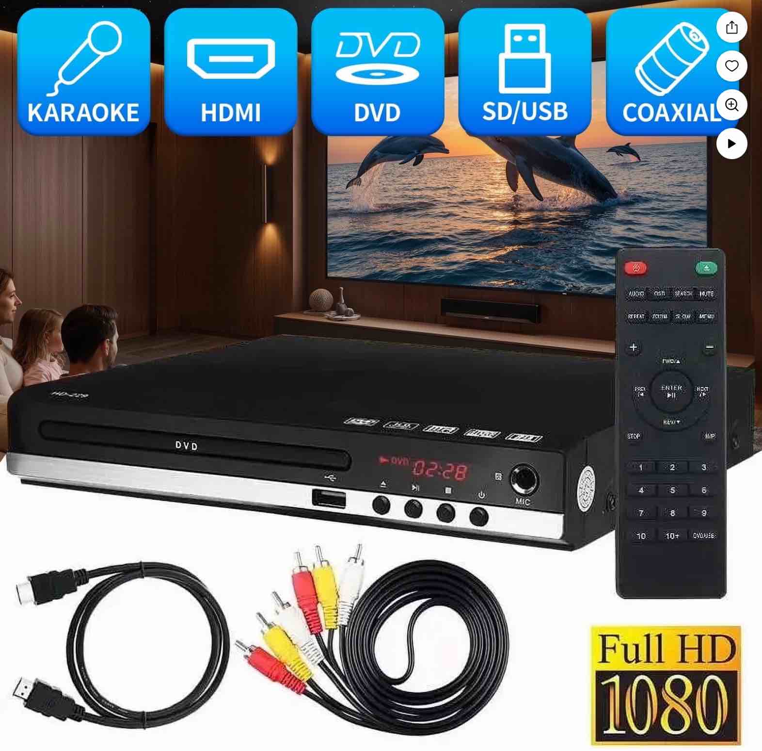 1080p full hd dvd player for tv - cd players for home usb hdmi 5.1 stereo surround sound built in pal/ntsc system dvd player with hdmi/av cable remote control