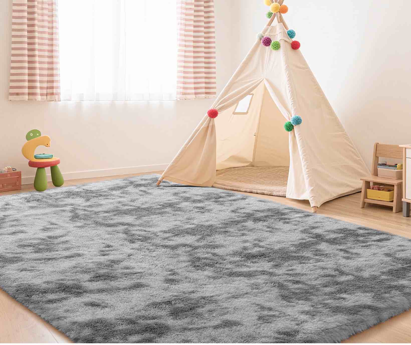 cozydesg 8ft x 10ft area rugs, soft fluffy area rugs floor mat floor rugs for living room bedroom modern decor carpet, light gray