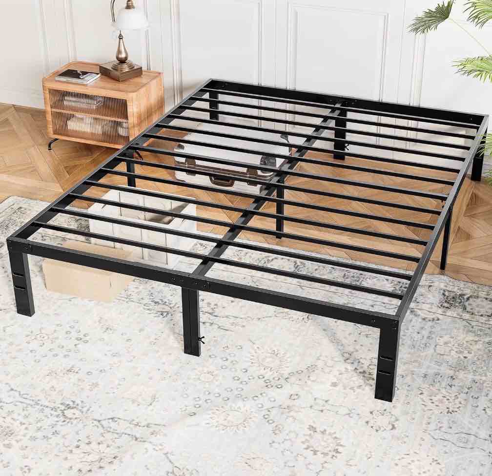 concetta 14" queen bed frame, heavy duty metal bed frame with underbed storage, no box spring required