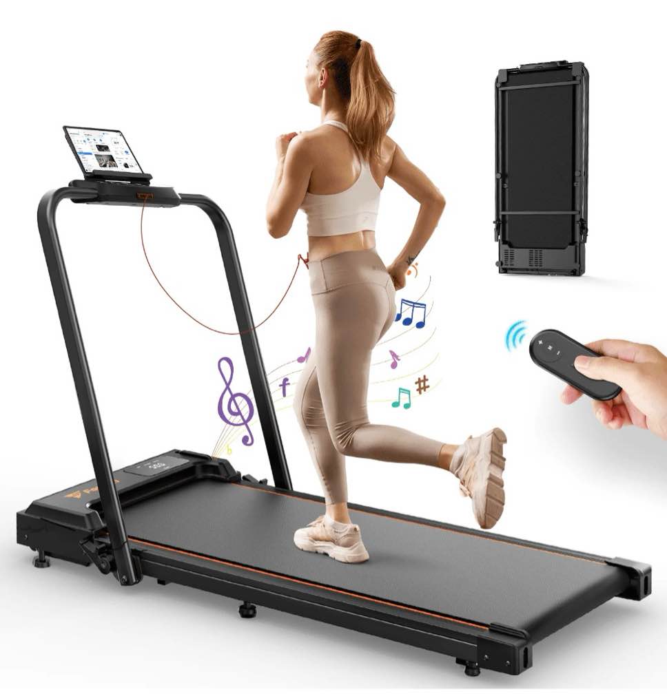 treadmill 2 in 1 for home/office,patbrela 300 lbs walking pad treadmill with handlebar,under desk treadmill with mat, touch control,led display & remote control