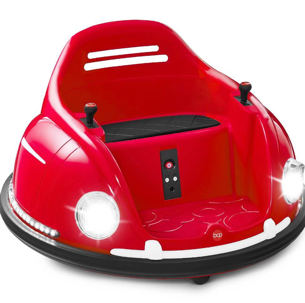 best choice products 6v kids ride on bumper car toy w/ remote control, harness, lights, 360 degree spin - red