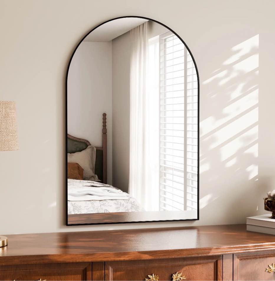 yvanla 30 x20  arched bathroom mirror wall mounted mirror with aluminum alloy frame  black