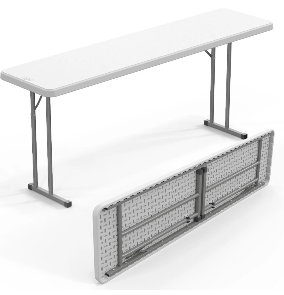 ktaxon 6ft folding narrow table, plastics portable long table with carrying handle for indoor outdoor patio porch garden, white