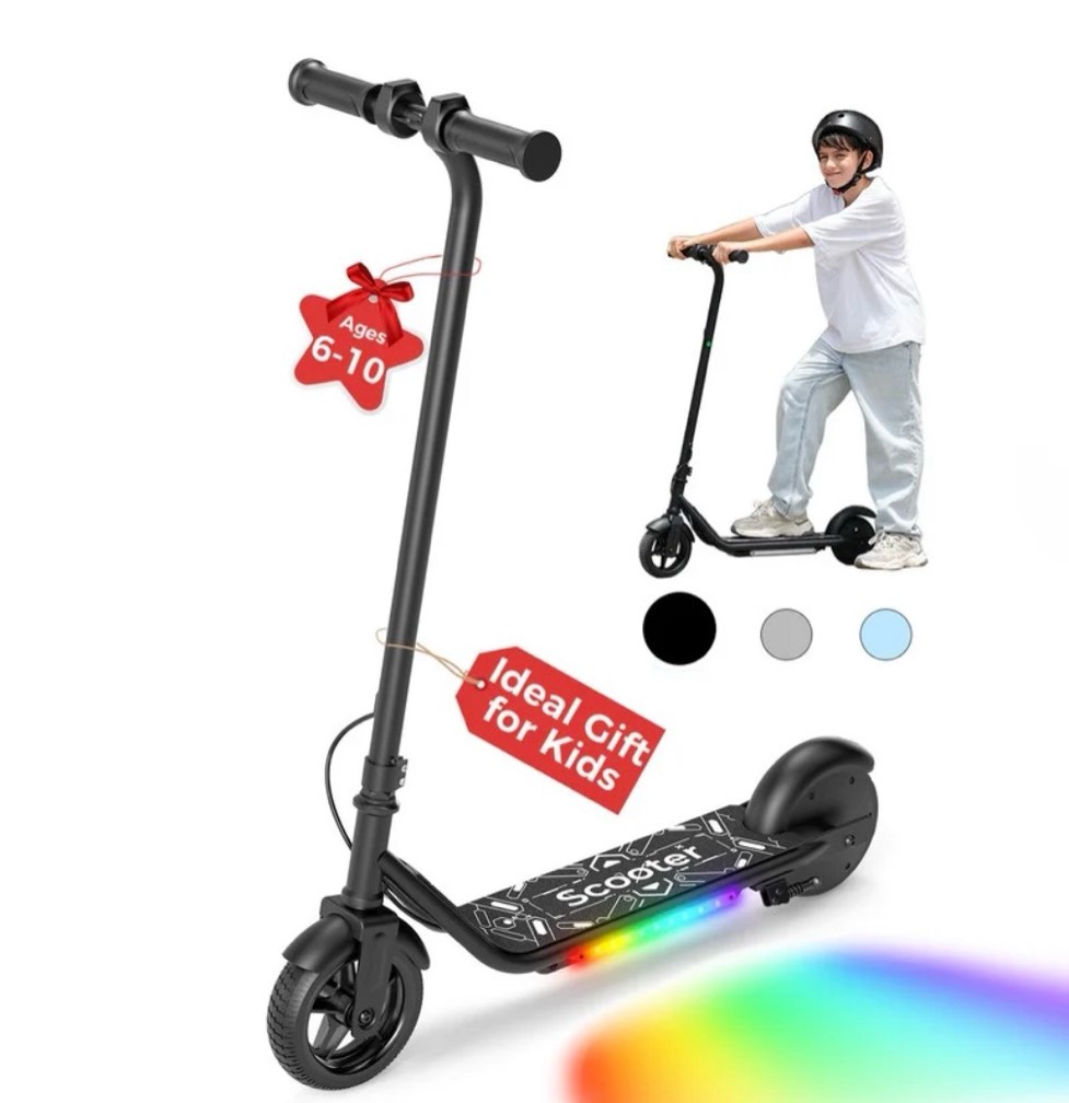 iscooter electric scooter for teens kids 6-10, 150w kids escooter with pedal breathing light & 6 / 10 mph for boys girls black