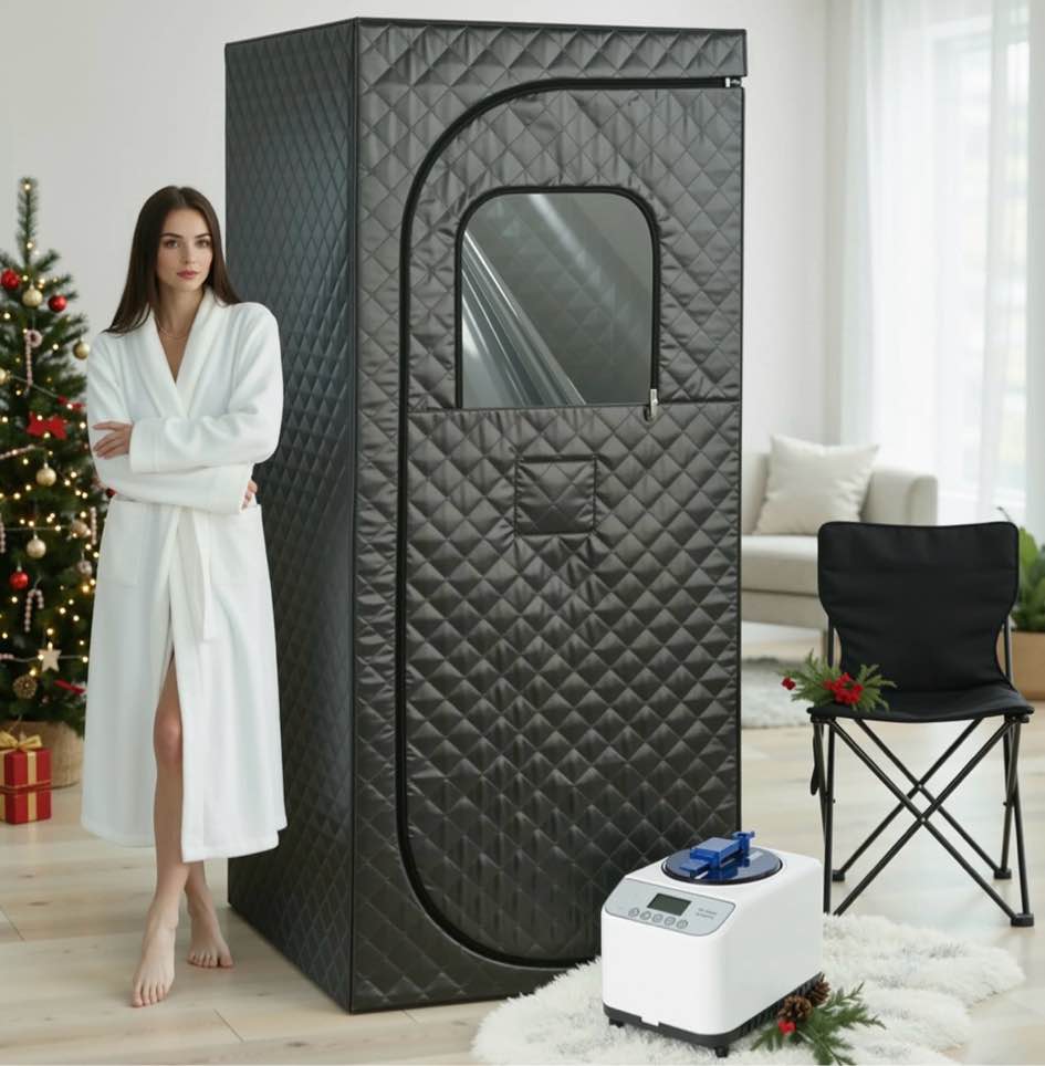 naipo portable steam sauna box for home spa  indoor sauna tent with 3l 1000w steamer remote control and foldable chair  2.6’x 2.6’x 6’