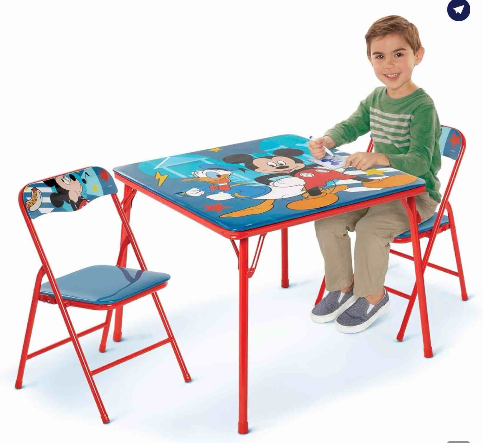 mickey mouse erasable activity table includes 2 chairs with safety lock non-skid rubber feet & padded seats