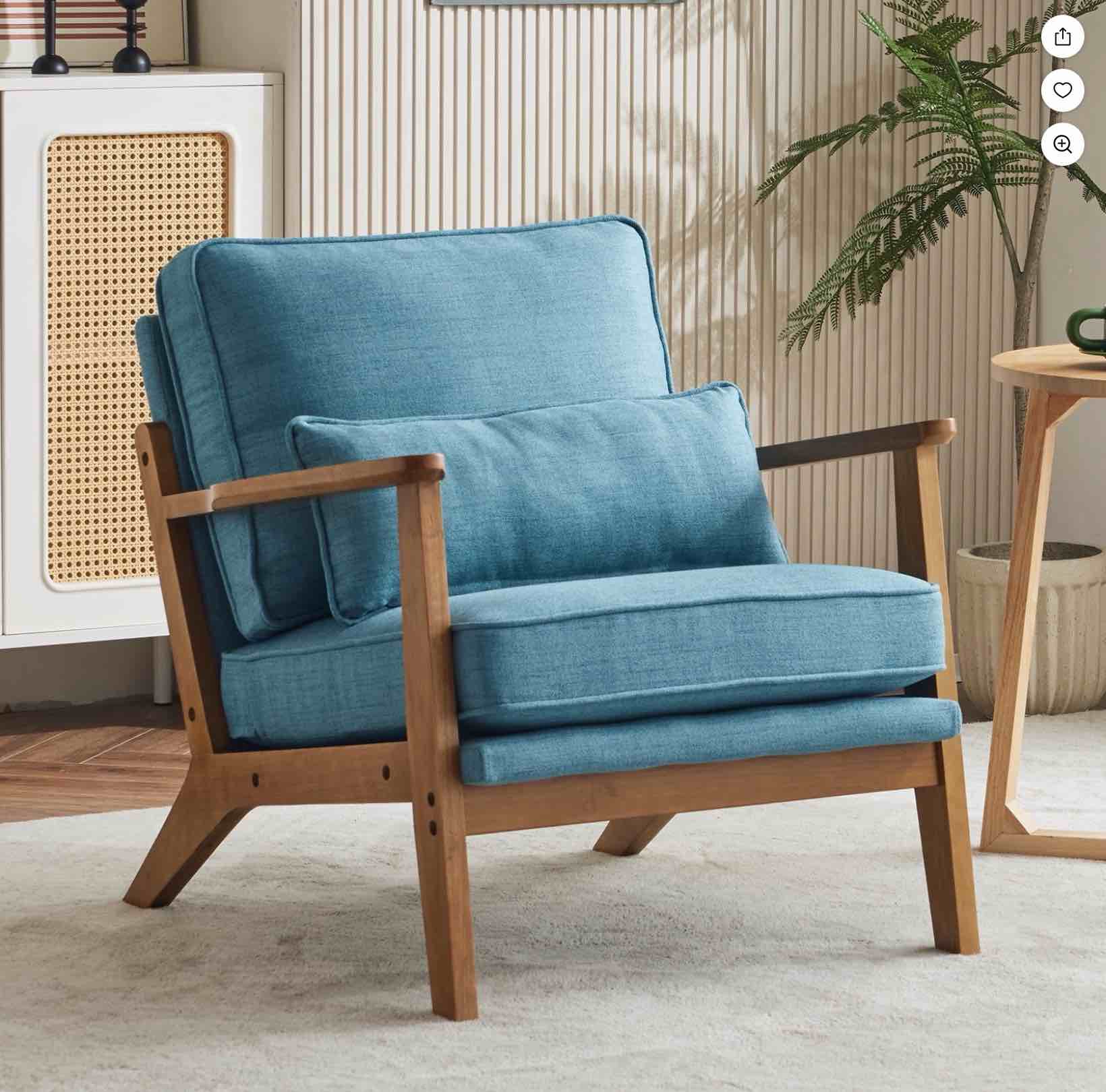 ktaxon accent chair line fabric upholstered armchair, reading club chair with pillow for living room bedroom furniture blue