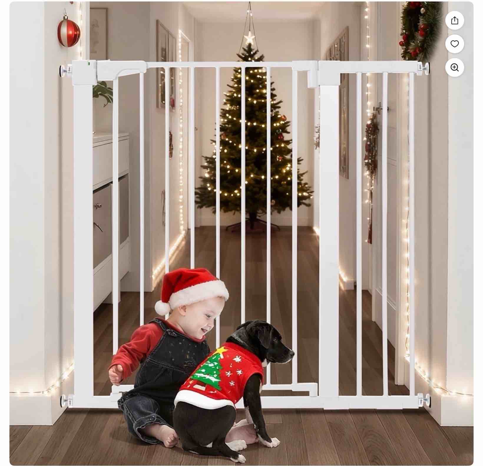 baby safety gate, caveen 36" tall, 29.5-40.6" for stairs and doorway,pressure mount baby gate for ages 6 to 36 months, white
