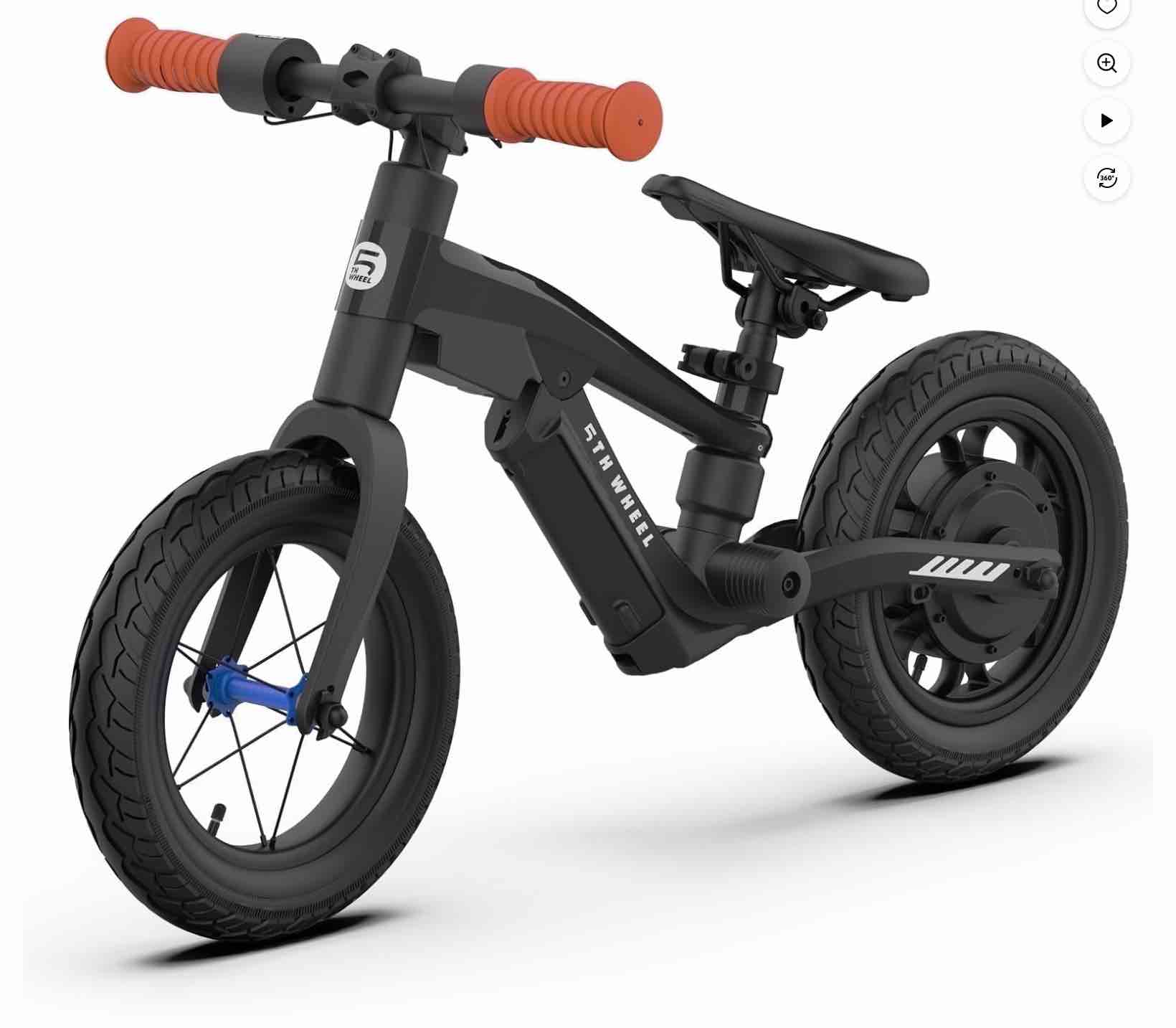 5th wheel kb08 kids electric balance bike, 250w motor, 12" inflatable tire, 3-speed modes, adjustable seat, for ages 3–5 (black),ul2849