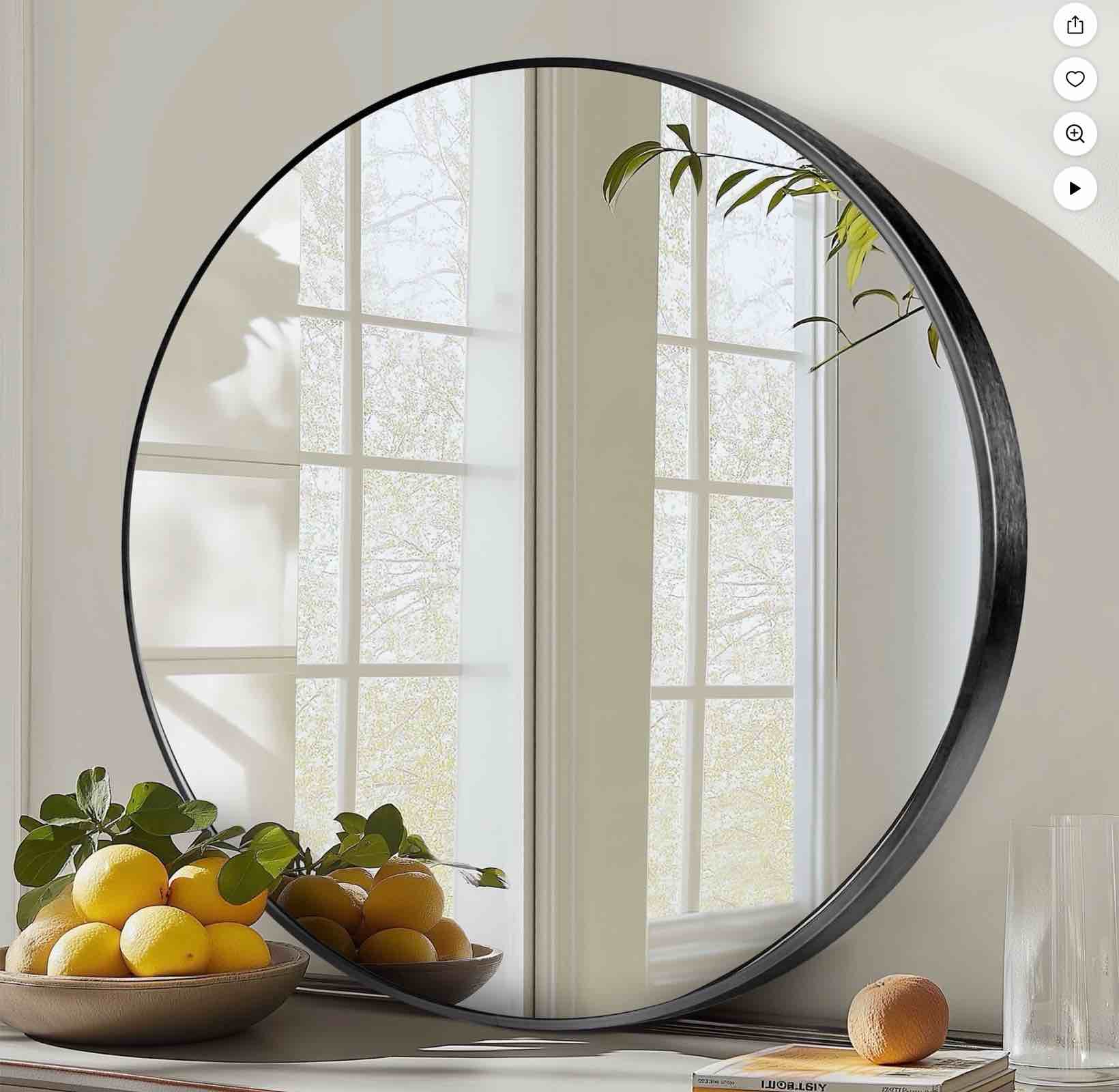 edx 24 wall round mirror with crystal clear reflection convenient hanging hooks and premium aluminum alloy construction black