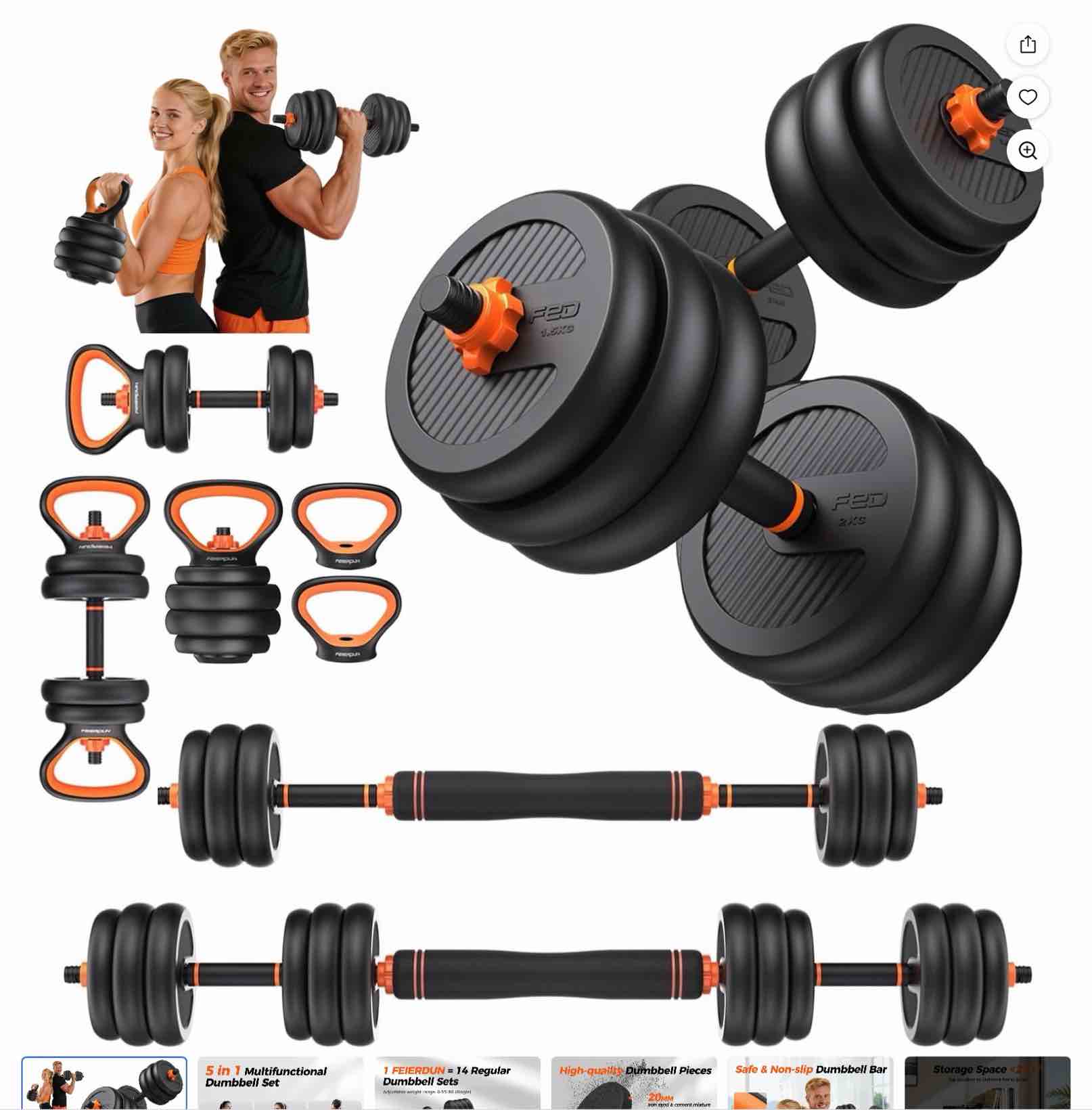 upgo adjustable dumbbells  70lbs free weight set with connector  6 in1 dumbbells set as barbell  kettlebells  push up stand  fitness exercises for home gym suitable men/women