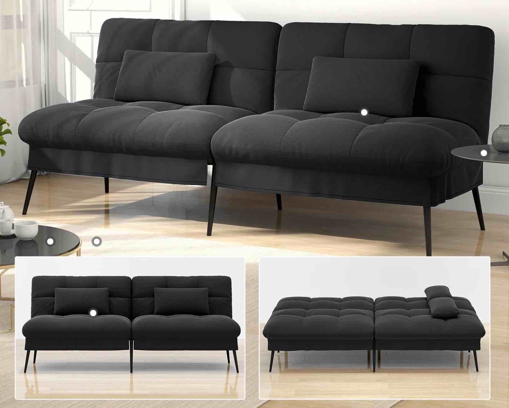 comhoma convertible futon sofa bed 72? w large size upholstered futon couch fabric sleeper sofa,black