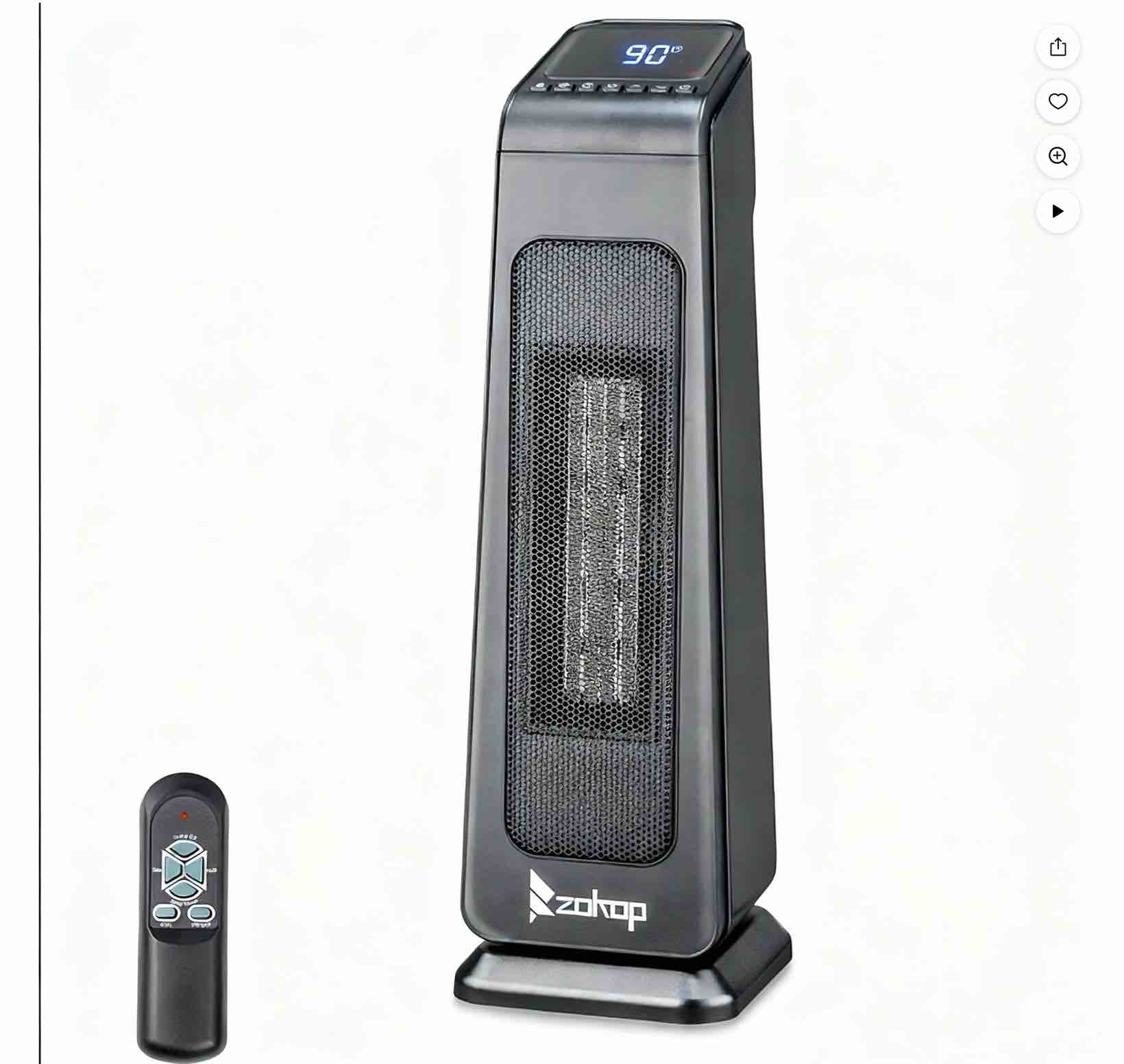 ktaxon space heater indoor,23" portable electric heater with 3 heat settings, 70° oscillation, timer, remote control, tip-over switch,quiet portable heater for office, bedroom, large room,black