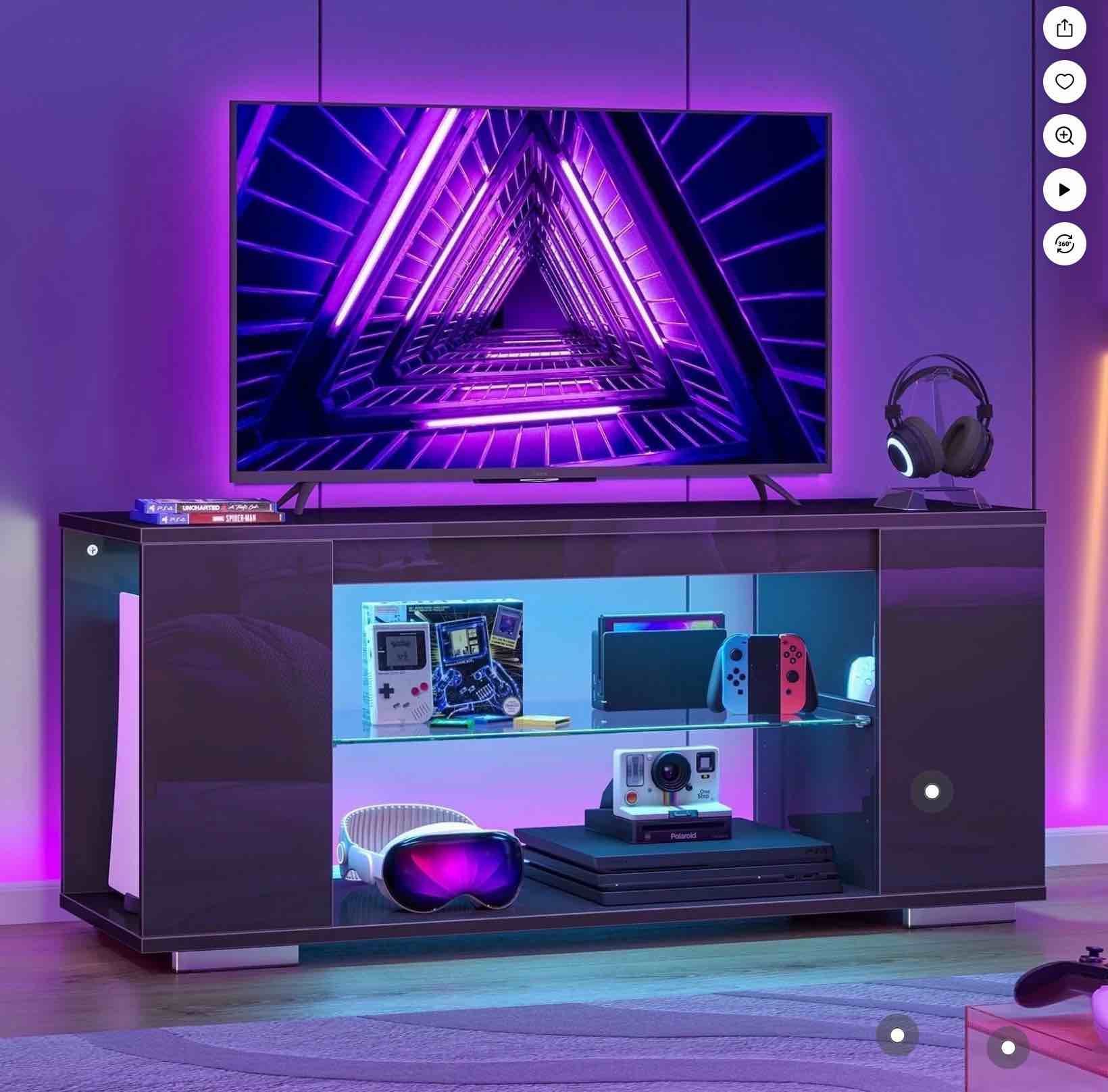 pinmoco 47'' tv stand for tvs up to 55", gaming entertainment center with led lights, black