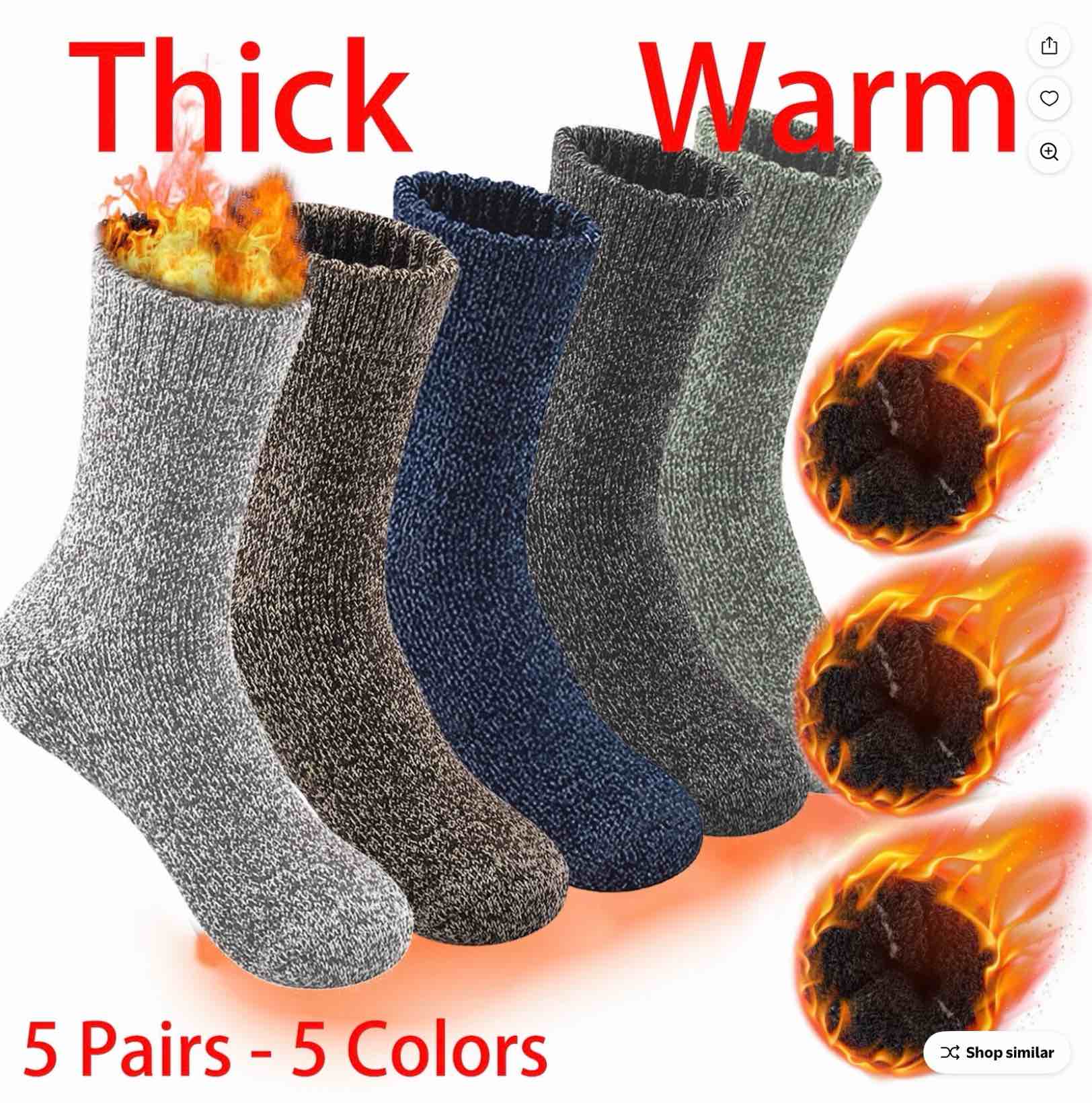 5 pairs merino wool socks for men  thick winter wool hiking socks  warm breathable crew mens socks?fit usa size 7-13)