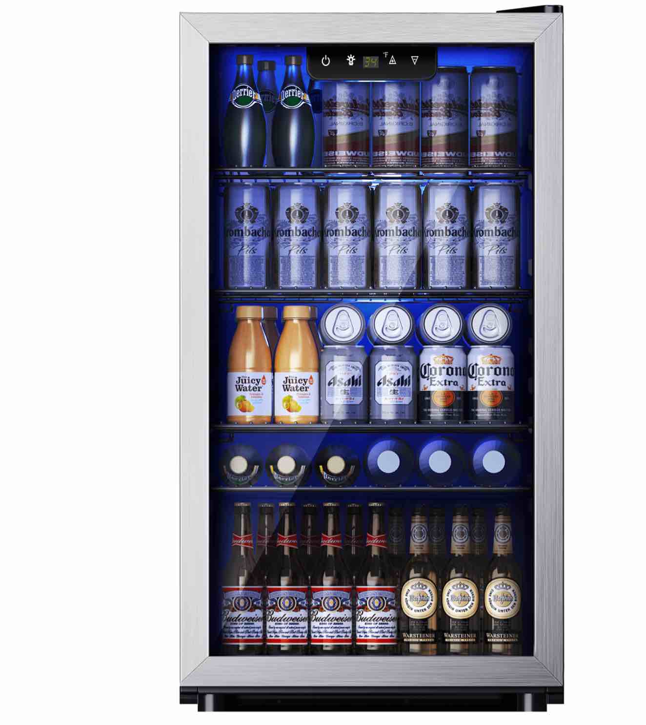 Simzlife 130 Can Beverage Refrigerator and Cooler with Glass Door for Home 17.3 in D 31.3 in H Silver