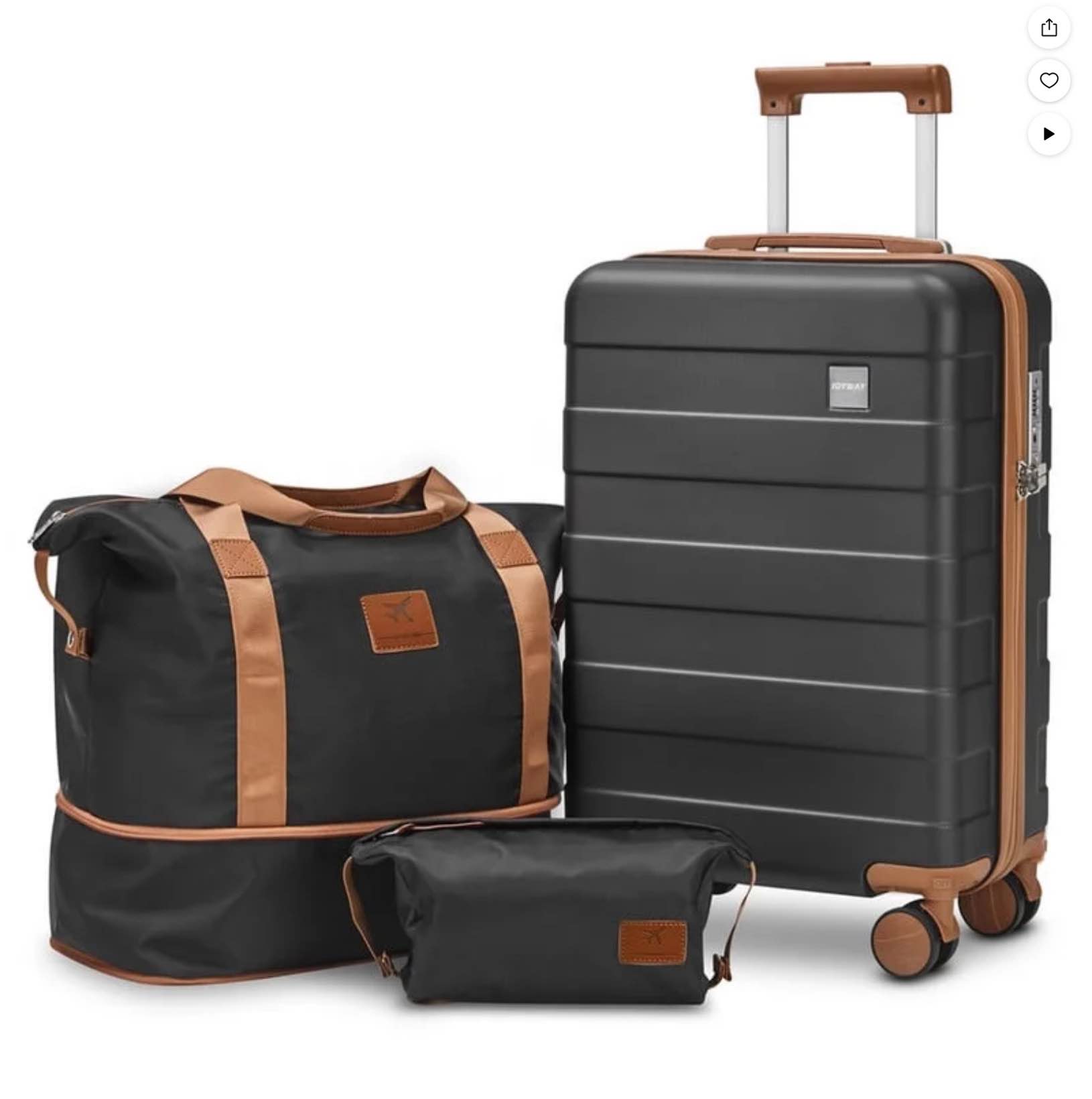 joyway 3-piece luggage set 20-inch carry-on suitcase with spinner wheels tsa lock travel duffel bag and toiletry bag hardside lightweight luggage black