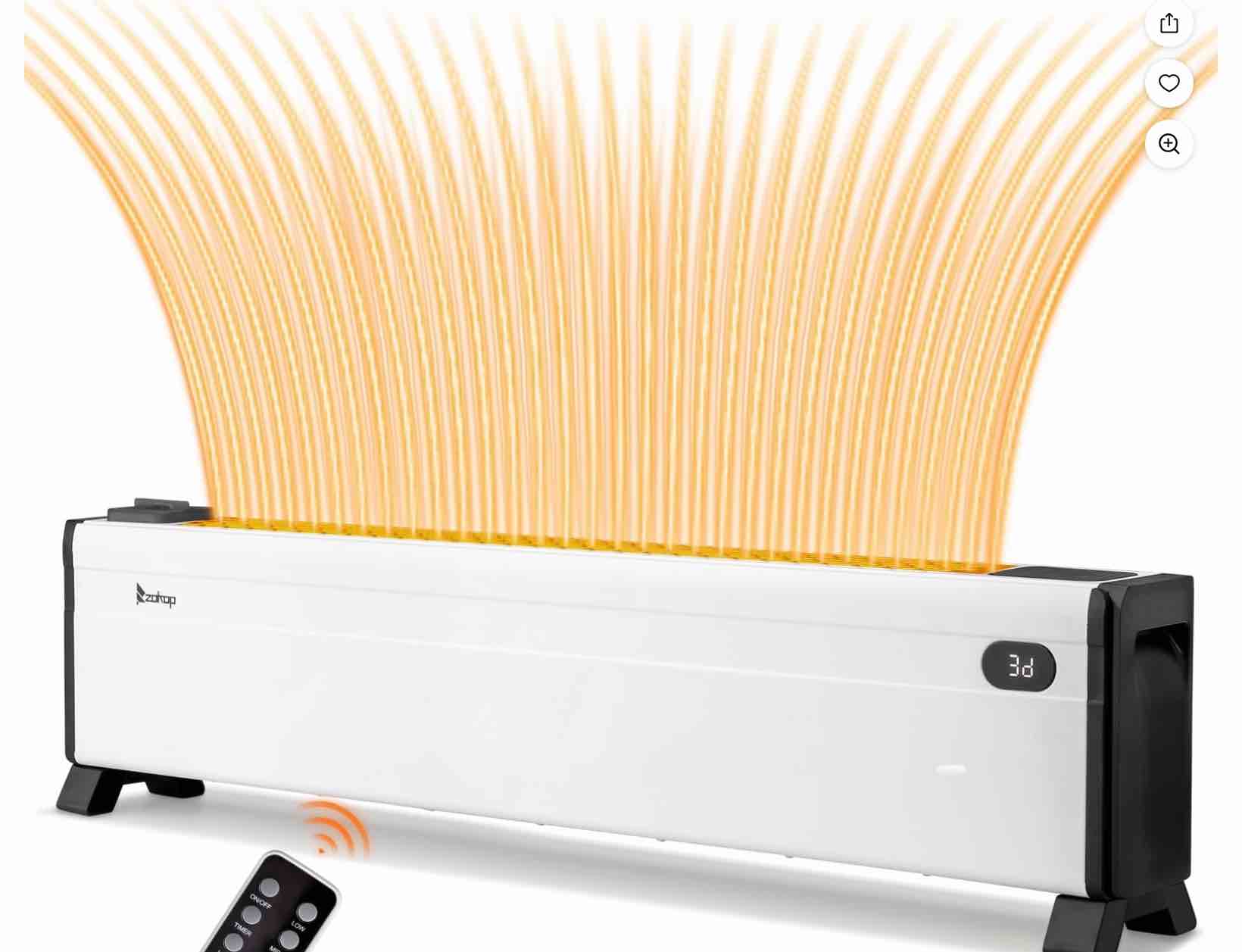 ktaxon 32 baseboard heater 1500w electric baseboard space heater with 3 heat settings remote control built-in humidifier 12h timer tip-over switch for indoor bedroom office home white