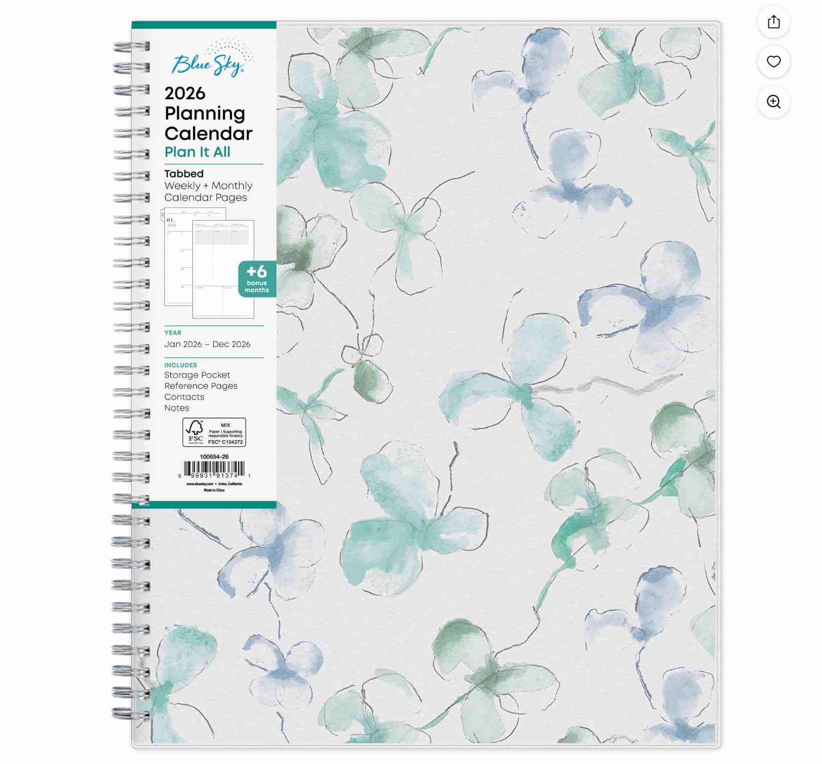 blue sky 2026 weekly and monthly planner calendar, january 2026 - december 2026, 8.5" x 11", flexible cover, laminated tabs, durable twin wire binding, storage pocket, lindley