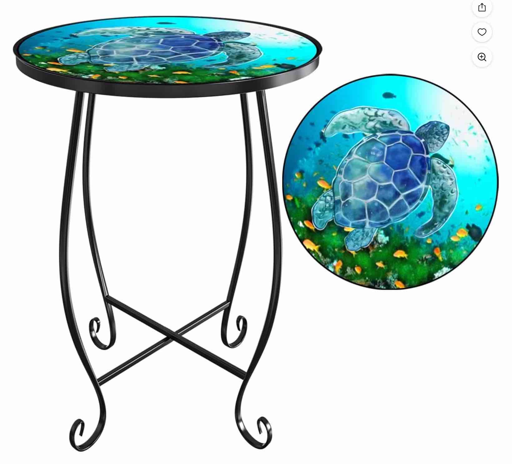 Haibin 15 inches high Outdoor Side Table Patio Table Indoor Folding Round End Table with Plant Stand for Bistro Balcony Garden