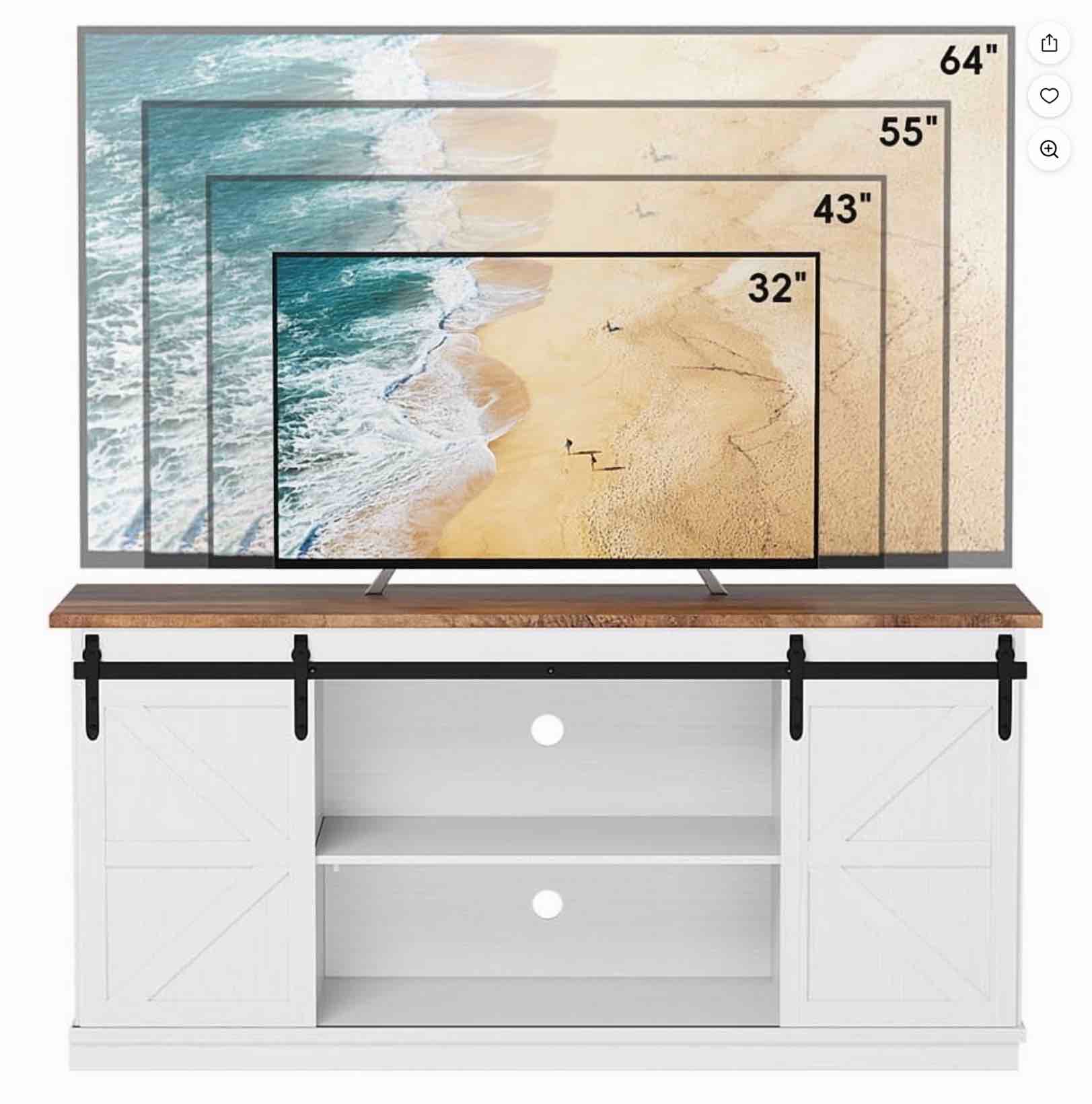 Lumihaven Rustic Modern TV Stand for 65-Inch TVs - Entertainment Center with Storage Cabinet & Sliding Barn Door Design,White