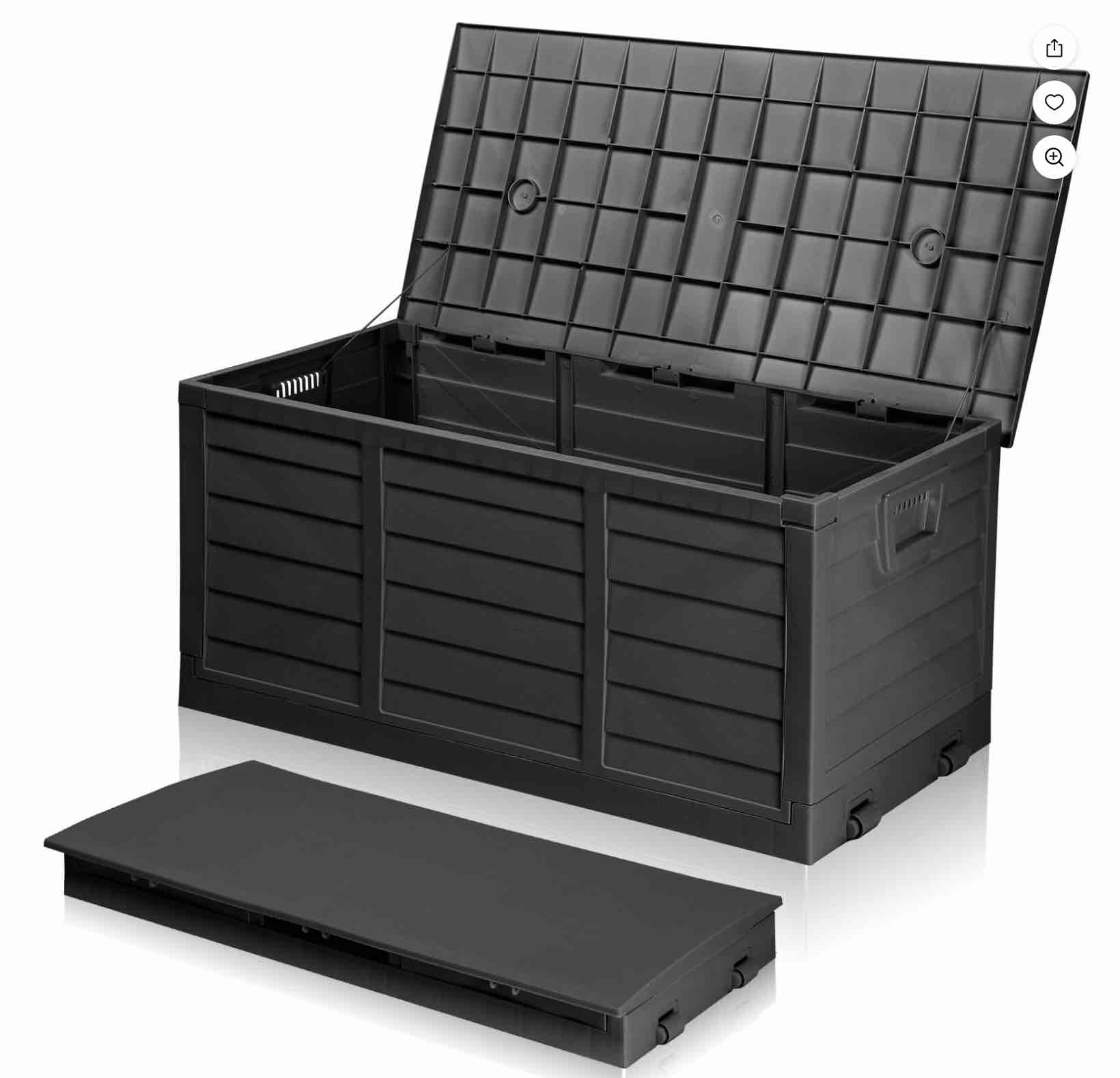 Ktaxon 75gal Outdoor Storage Deck Box Collapsible Garden Resin Deck Box Pre-installed,Space Saving & Easy Set Up - Black