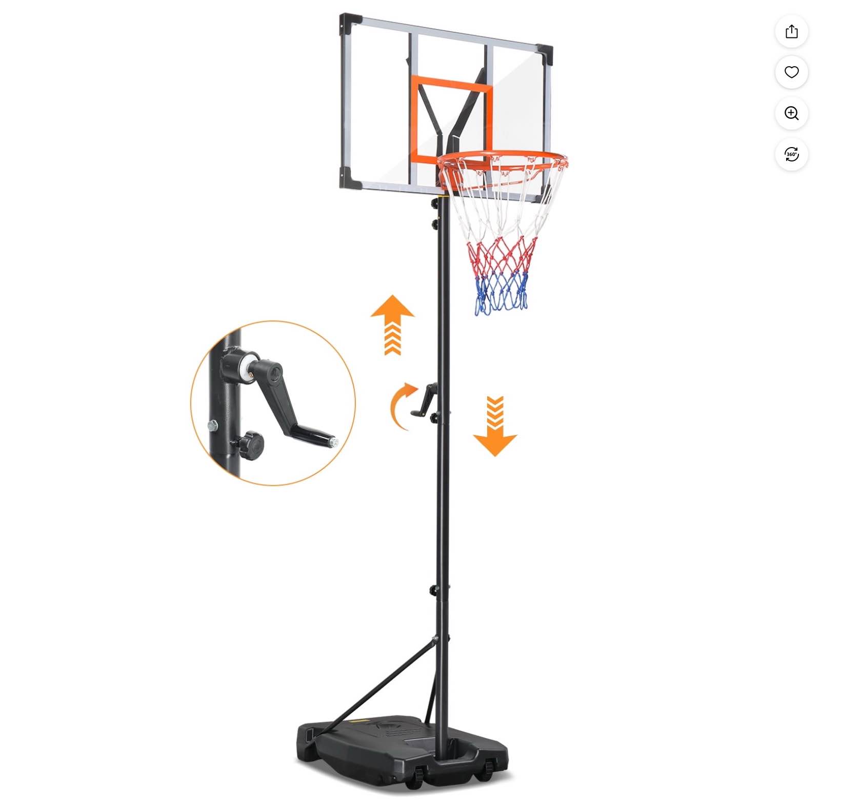 Ktaxon 33in Portable Basketball Hoop Outdoor, 5-8.5FT Adjustable Handle Basketball Hoop Goal System for Adults