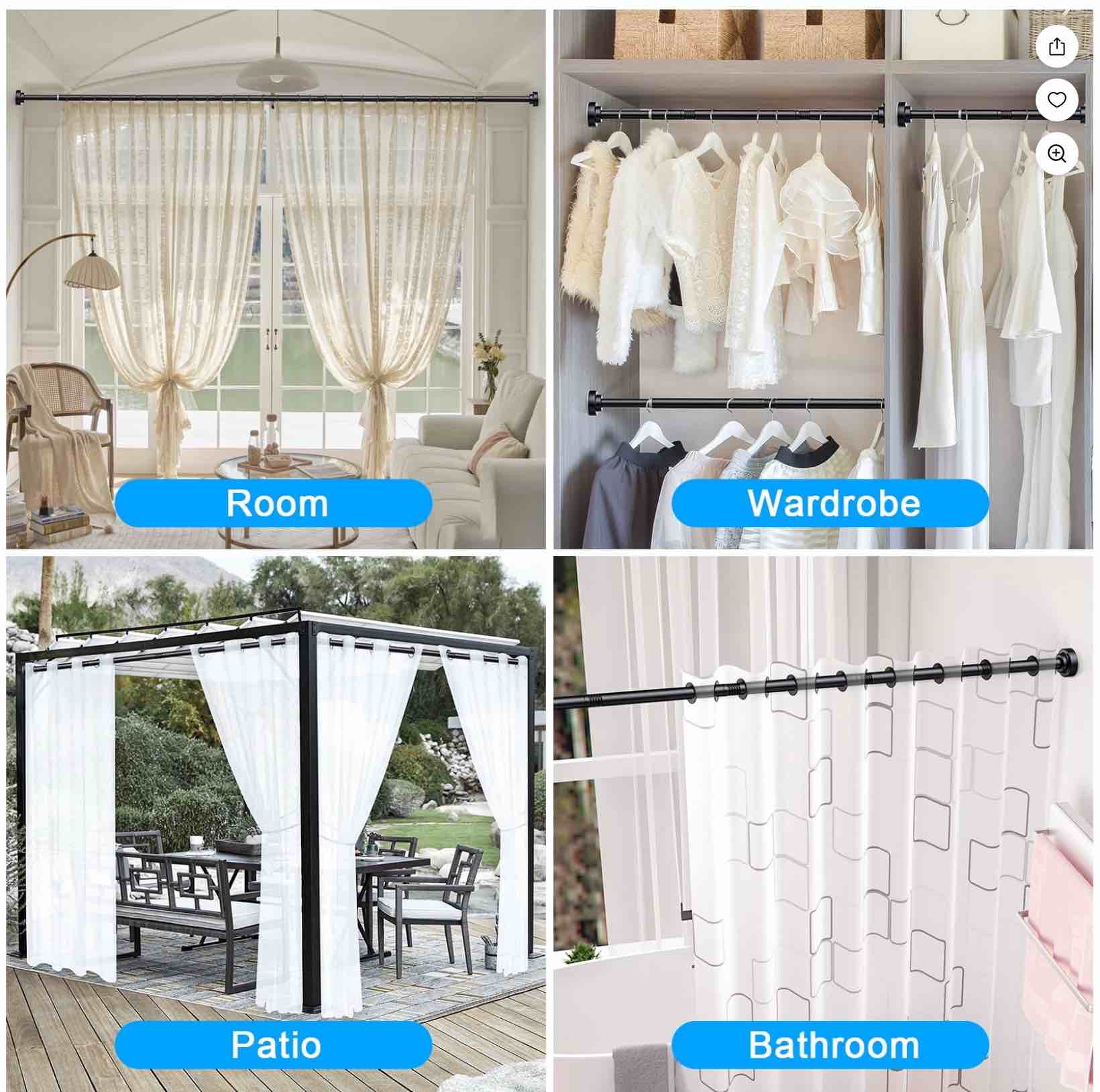 TITGIPE No Drill Telescopic Shower Curtain Rod | 26-76" Adjustable Spring Tension Rod with Anti-Skid Design | Rust-Resistant Stainless Steel for Bathroom