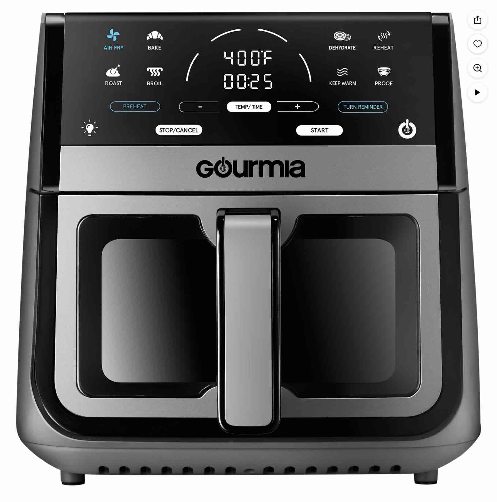 Gourmia 8 Qt Digital Window Air Fryer with 8 One-Touch Cooking Functions, Gray