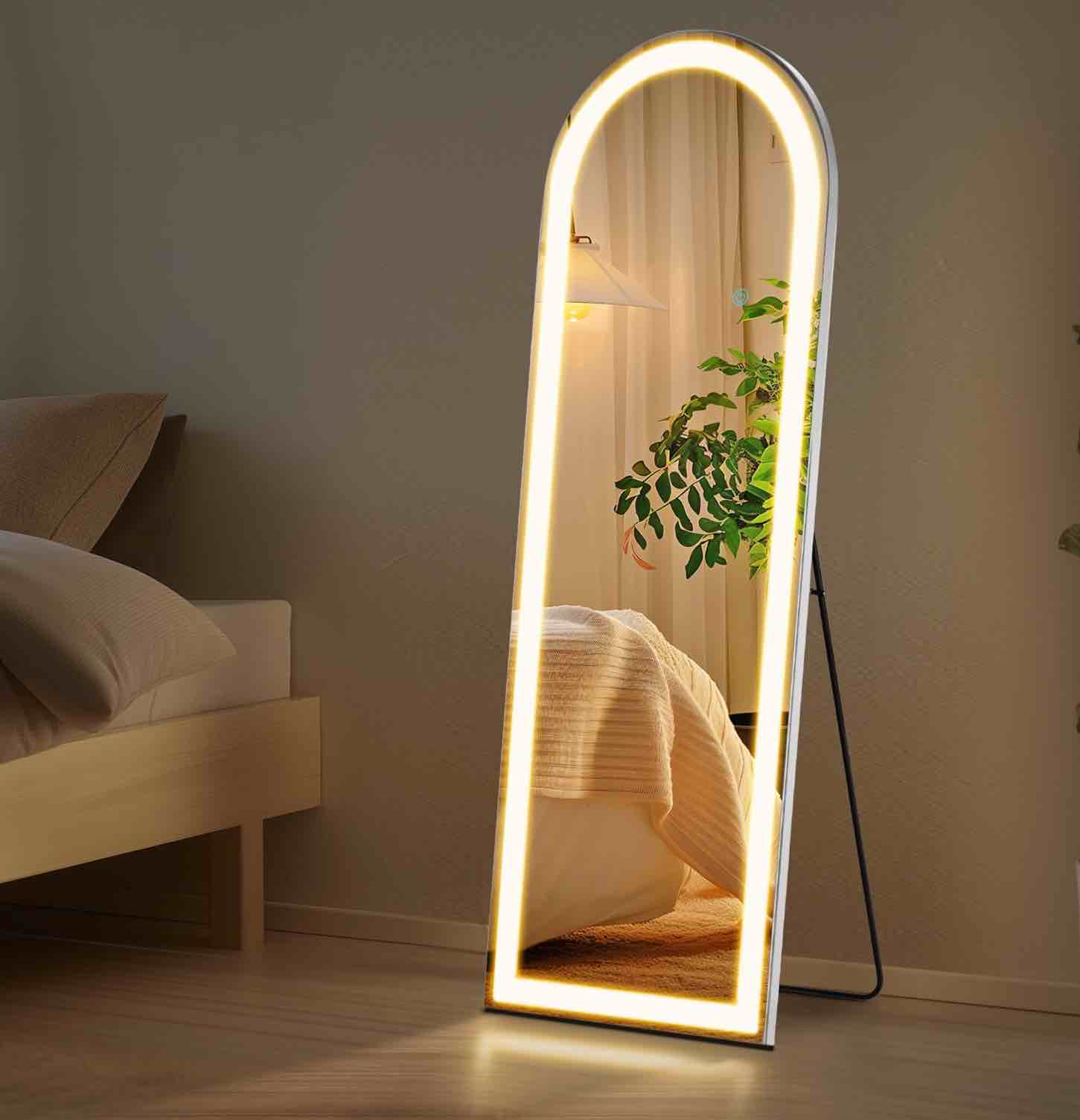 EDX LED 3 Color Lighting Full Body Mirror 60 x 16 Arched Floor Mirror with Lights Wall Mounted Free Standing Leaning for Home White