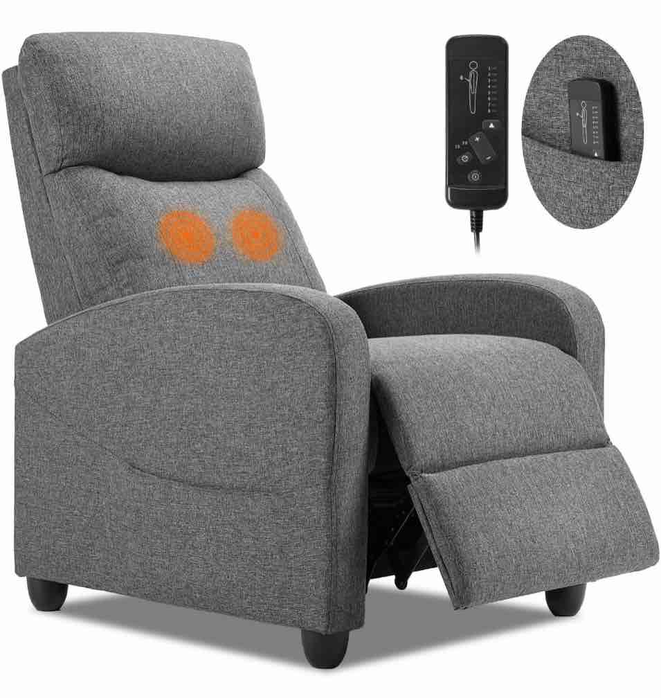 EDX Massage Recliner Chair, Small Recliner Sofa Chair with Padded Seat and Massage Backrest for Home Theater Living Room, Grey