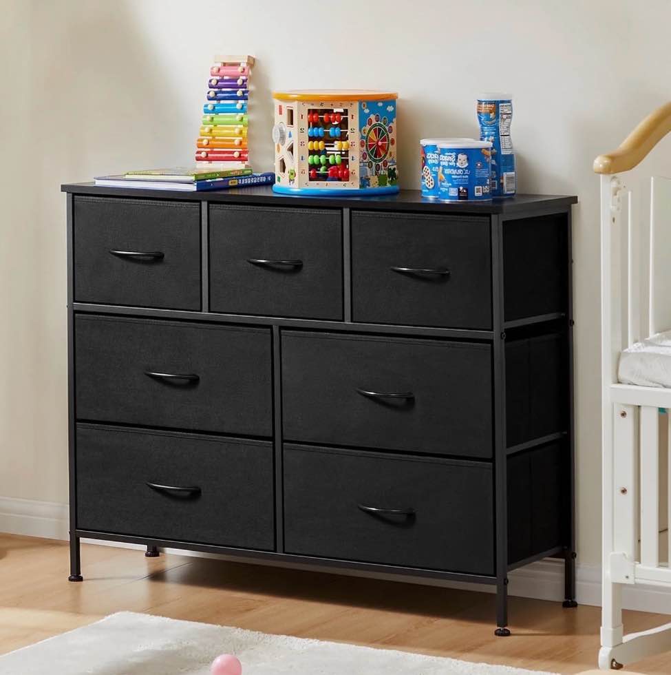 ZUNMOS 7 Drawer Fabric Dresser for Bedroom, Chest of Drawer Organizer Storage Cabinet for Closet, Entryway, Black