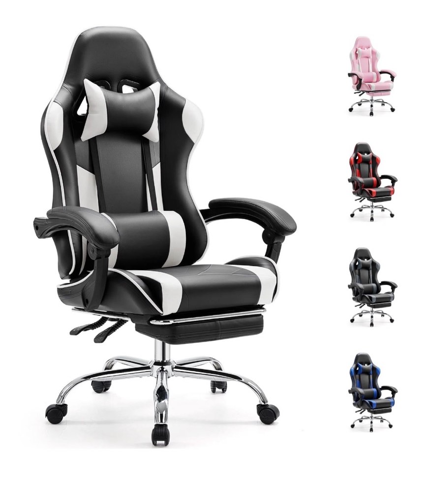 EDX Ergonomic Gaming Chair High Back Office Chair with Lumbar Support and Adjustable Armrests Swivel Racing Chair, Black and White