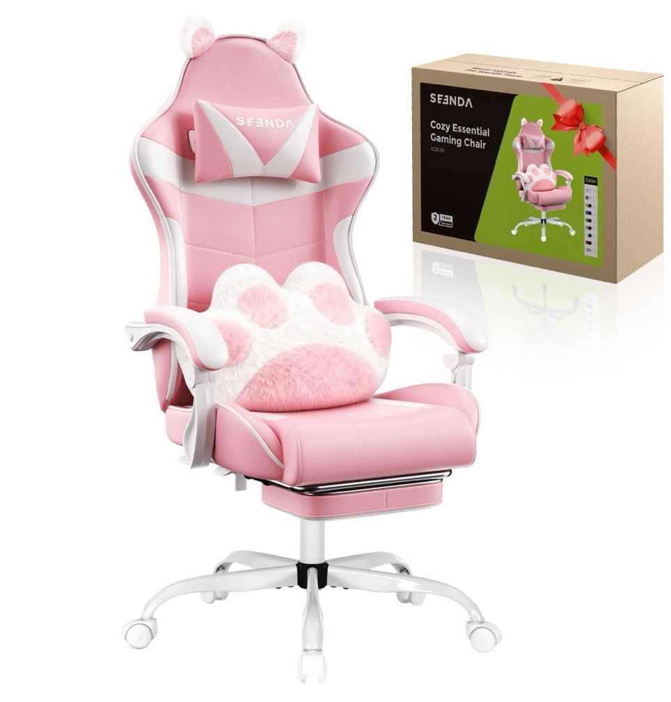 gaming chair, seenda ergonomic video game chair with footrest and lumbar support,computer chair height adjustable with swivel seat and headrest