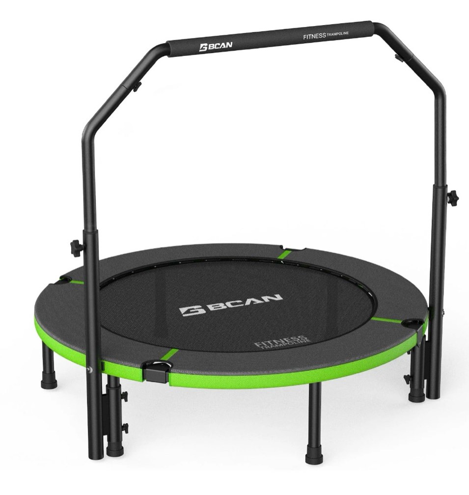 bcan 40" foldable trampoline, fitness rebounder with adjustable foam handle, exercise trampoline for adults/kids indoor/garden workout max load 330lbs