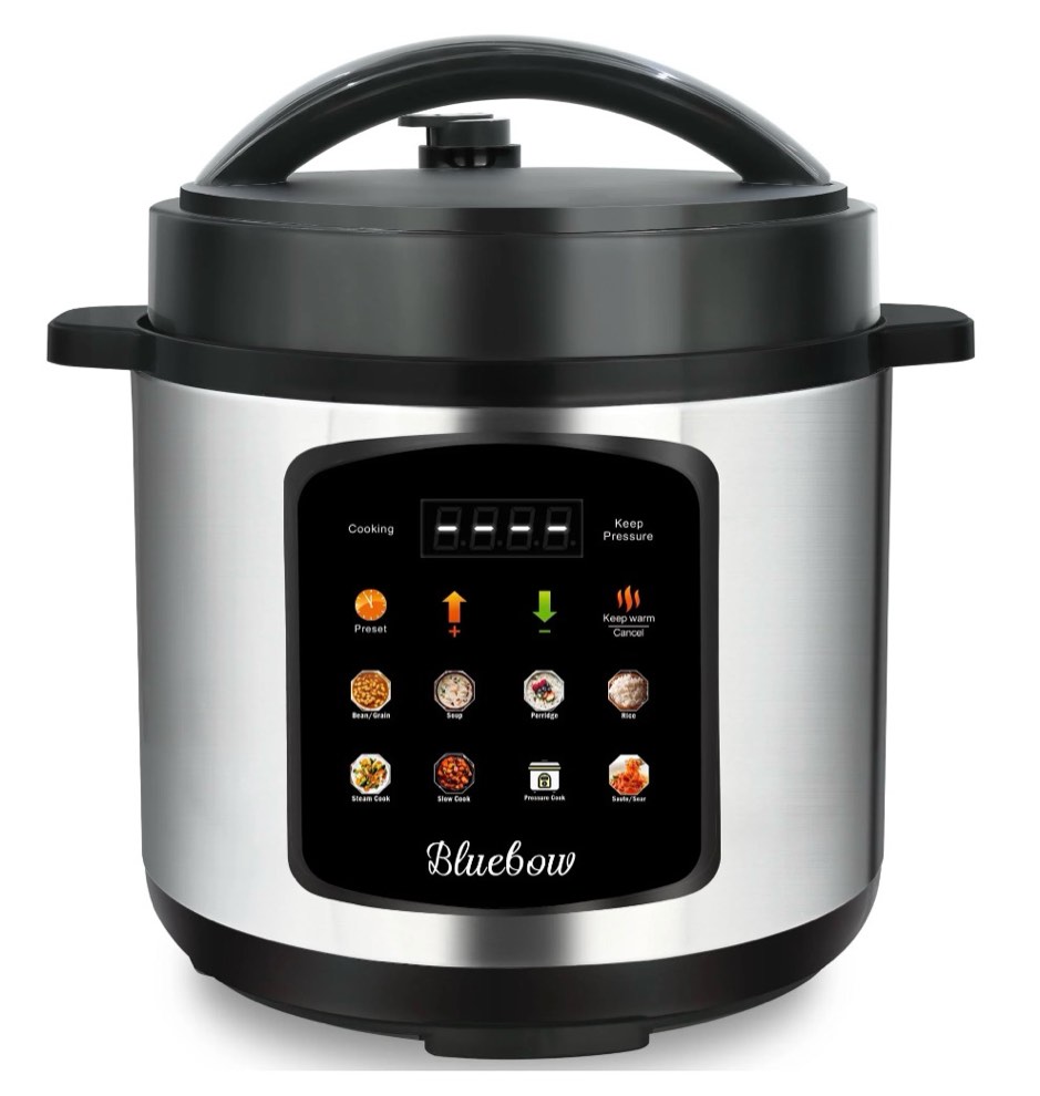 bluebow 6.5 quart electric pressure cooker, 8-in-1 multi cooker rice cooker slow cooker sauté steamer, stainless steel