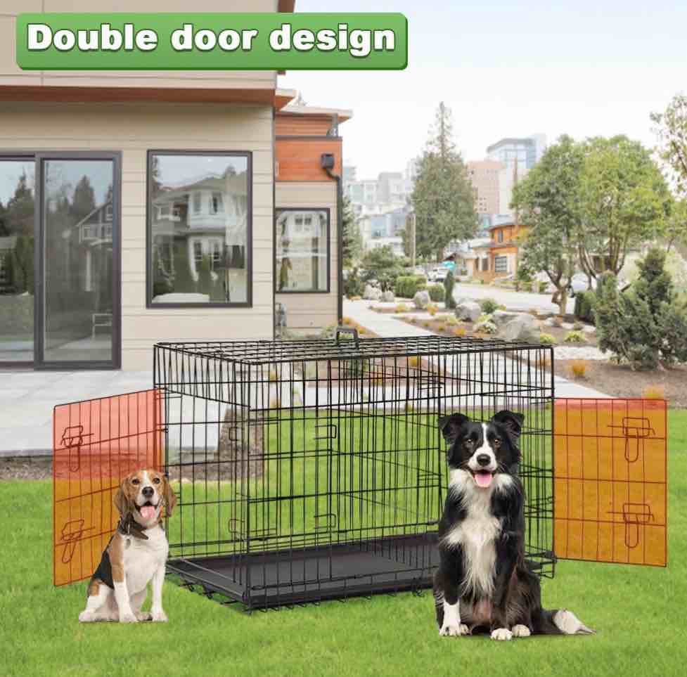BestPet 48 inch Foldable Metal Dog Crate for Large Dogs  Double Door  Divider  Removable Tray(Black)