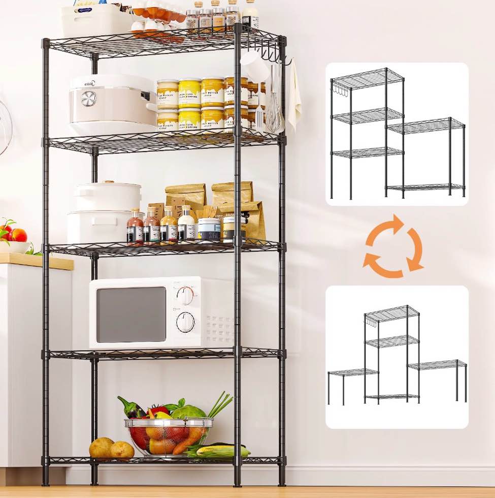 Ktaxon 5 Tier Layer 59 x21 x11.5  Storage Rack  Wire Shelving Adjustable Steel Storage Rack Organizer Kitchen  Black