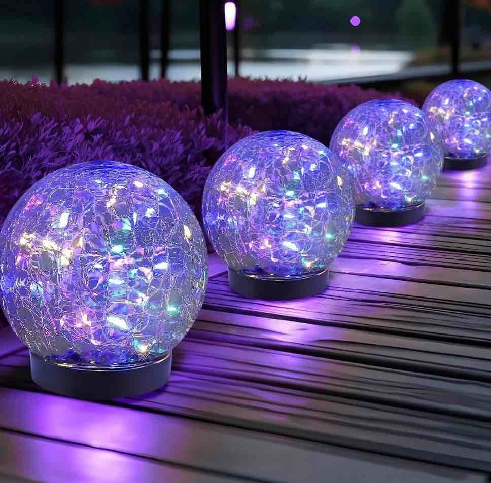 MEHOOM 4 Pack 5'' Solar Globe Lights Outdoor Waterproof, 30LED Solar Cracked Garden Lights Outdoor for Patio, Yard, Lawn, and Landscape Decorations