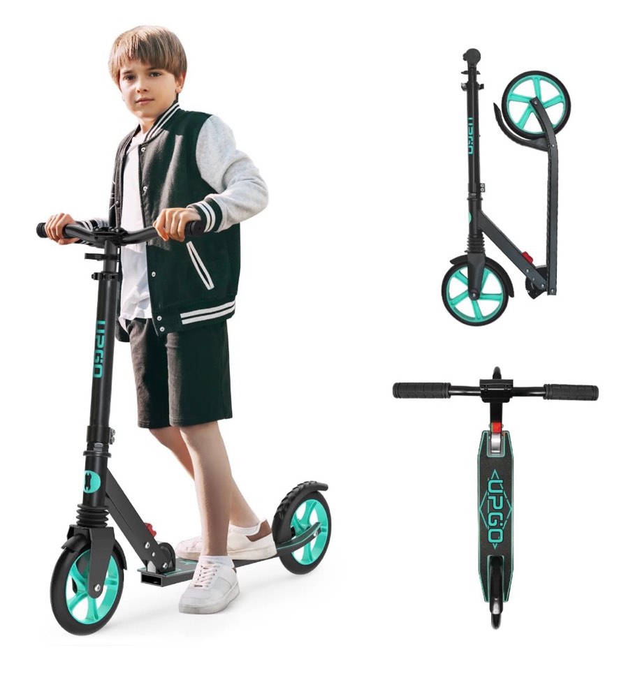 UPGO Kick Scooter for Teens, Kids & Adults, Max 240 lbs, Foldable, 8-Inch Wheels, 4 Adjustable Levels, Aqua